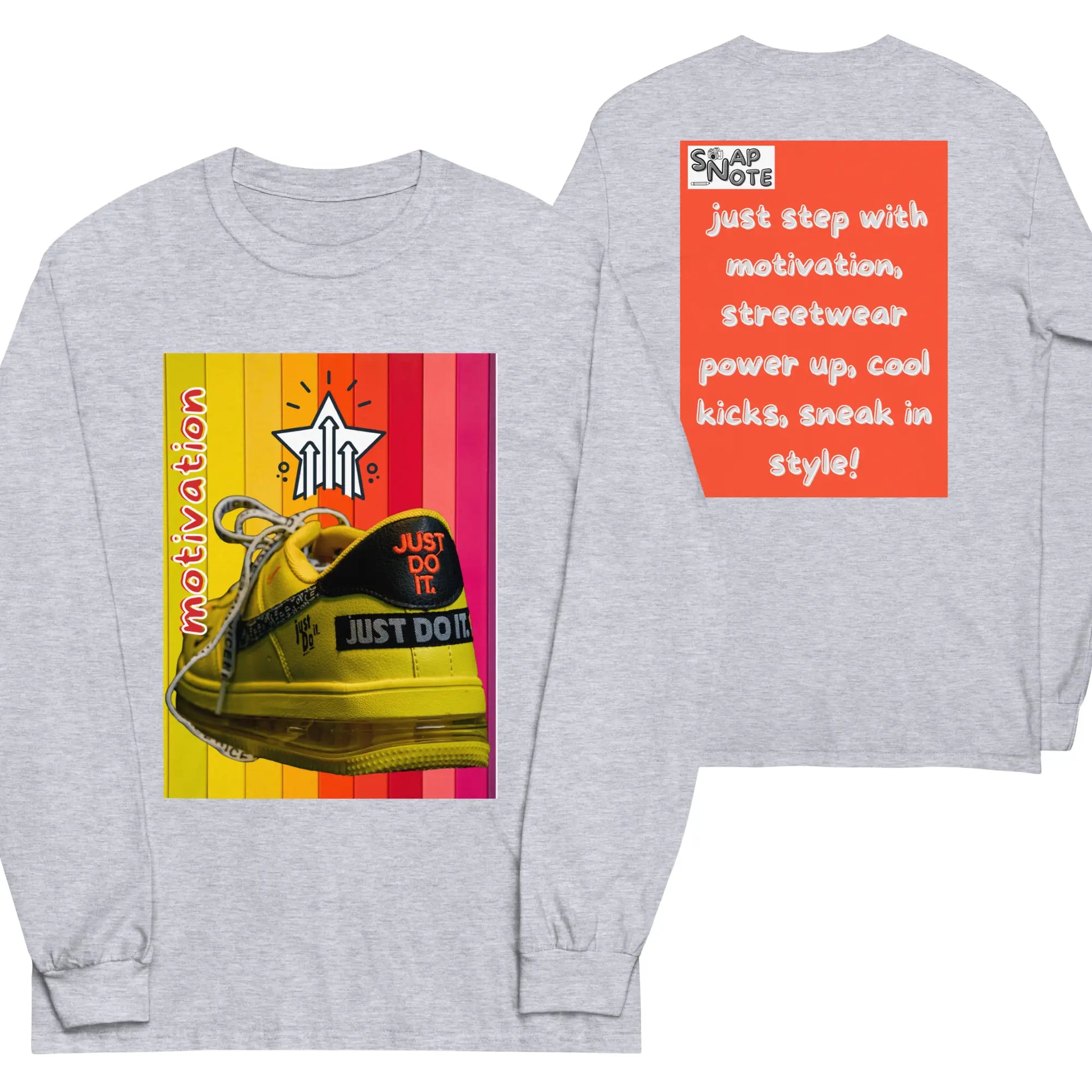 T-Shirt TShirt T Shirt Tee Men Women Teens Unisex Long Sleeves Heavy Cotton Crew Neck - motivation yellow leather sneaker orange pattern - Sport-Grey - 44.90 - SnapNote streetwear