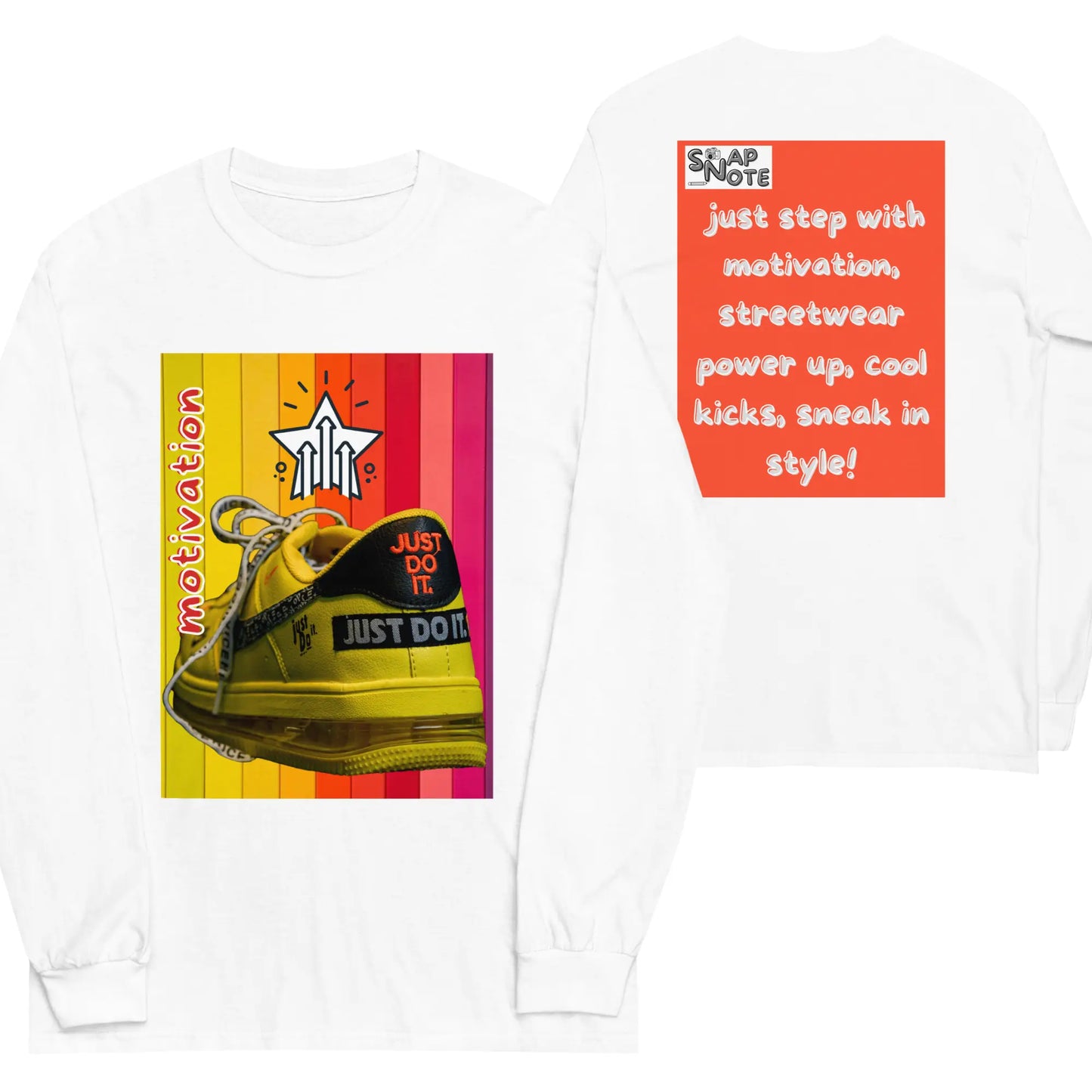 T-Shirt TShirt T Shirt Tee Men Women Teens Unisex Long Sleeves Heavy Cotton Crew Neck - motivation yellow leather sneaker orange pattern - White - 44.90 - SnapNote streetwear