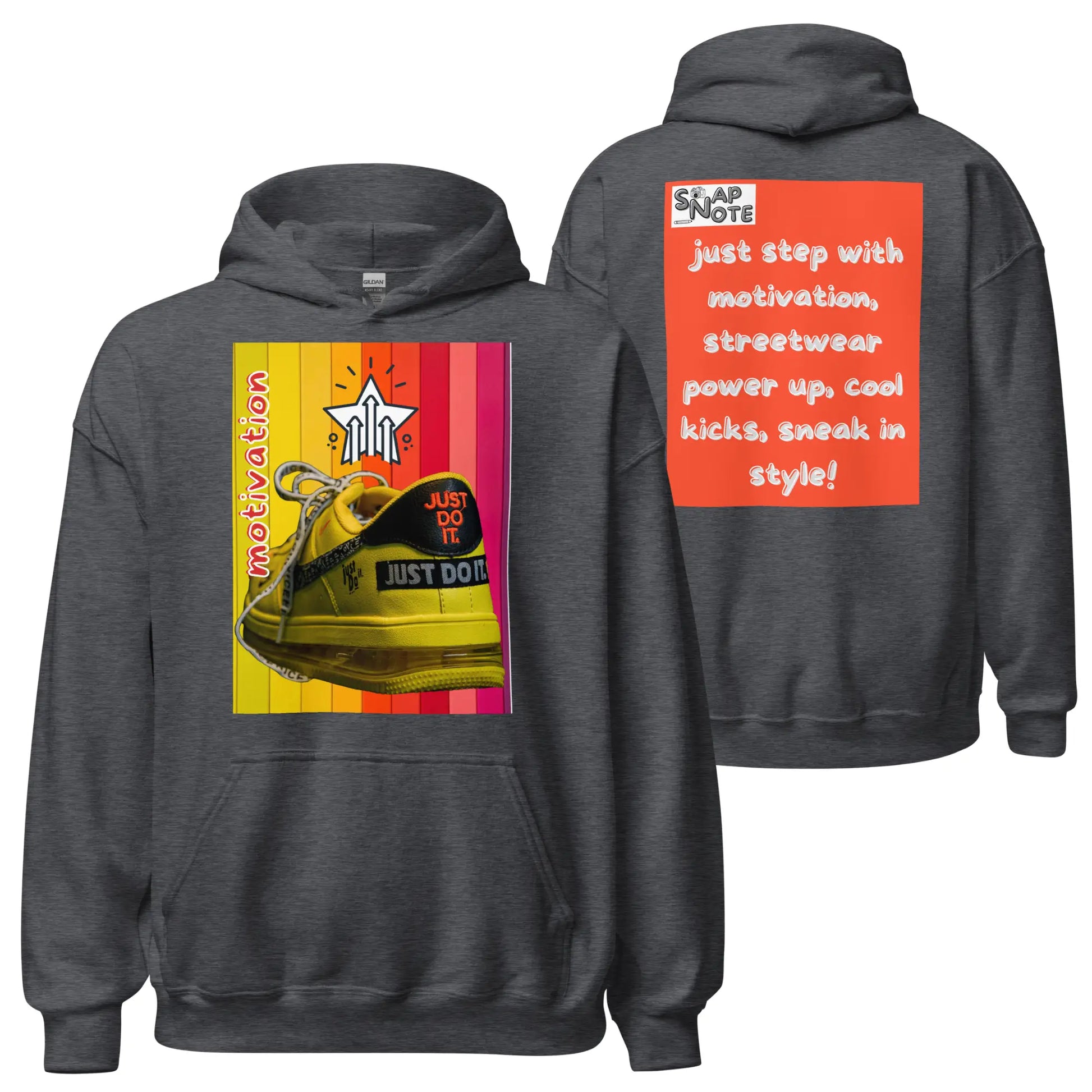 Hoodie Hooded Sweatshirt Hooded Jersey Hooded Jumper Hooded Pullover Hooded Sweater Men Women Teens - motivation yellow leather sneaker orange pattern - Dark-Heather - 74.90 - SnapNote streetwear