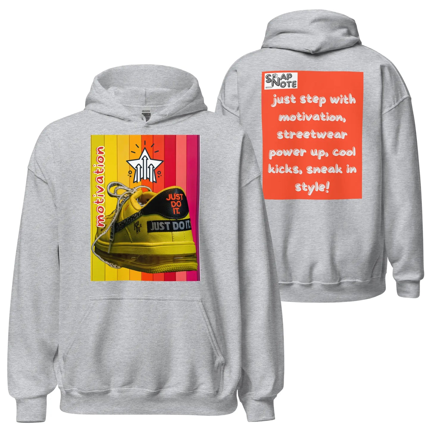 Hoodie Hooded Sweatshirt Hooded Jersey Hooded Jumper Hooded Pullover Hooded Sweater Men Women Teens - motivation yellow leather sneaker orange pattern - Sport-Grey - 74.90 - SnapNote streetwear