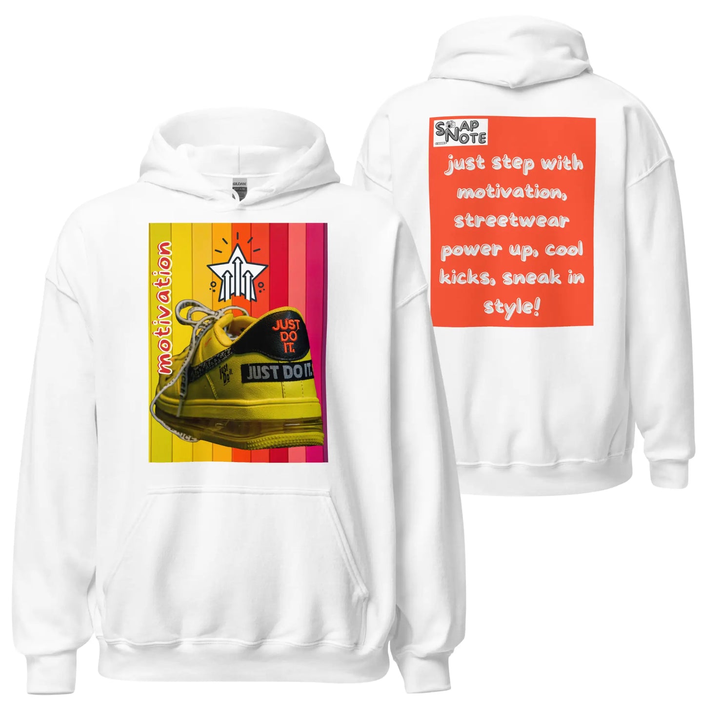 Hoodie Hooded Sweatshirt Hooded Jersey Hooded Jumper Hooded Pullover Hooded Sweater Men Women Teens - motivation yellow leather sneaker orange pattern - White - 74.90 - SnapNote streetwear