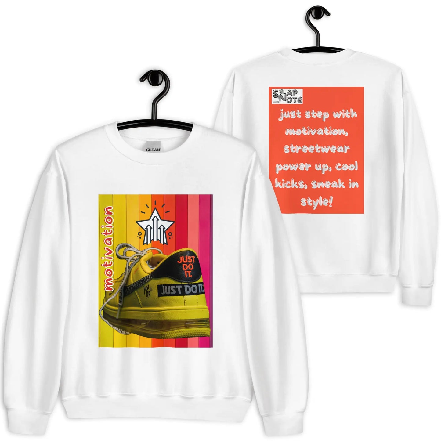 Sweatshirt Jersey Jumper Pullover Sweater Men Women Teenagers Unisex - motivation yellow leather sneaker orange pattern - White - 59.90 - SnapNote streetwear