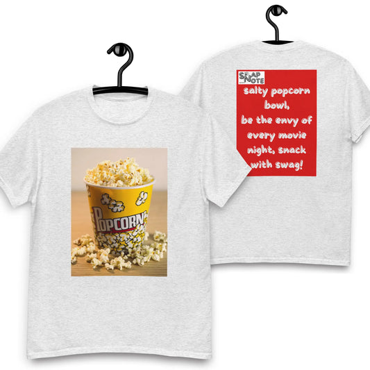 T-Shirt TShirt Tee Men Women Teens Unisex Heavy Cotton Round Neck - movie night popcorn bowl red pattern - Ash - 34.90 - SnapNote streetwear