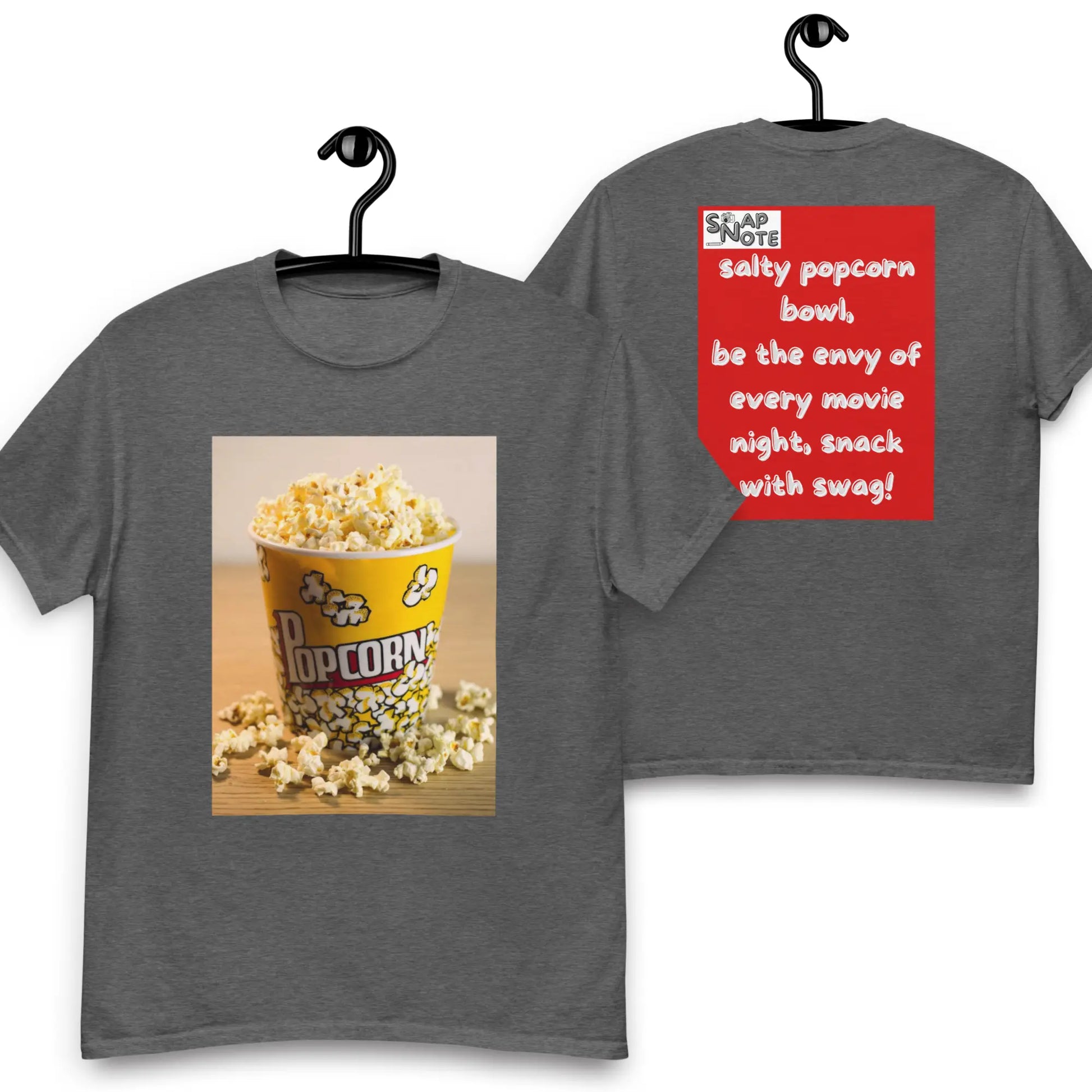 T-Shirt TShirt Tee Men Women Teens Unisex Heavy Cotton Round Neck - movie night popcorn bowl red pattern - Dark-Heather - 34.90 - SnapNote streetwear