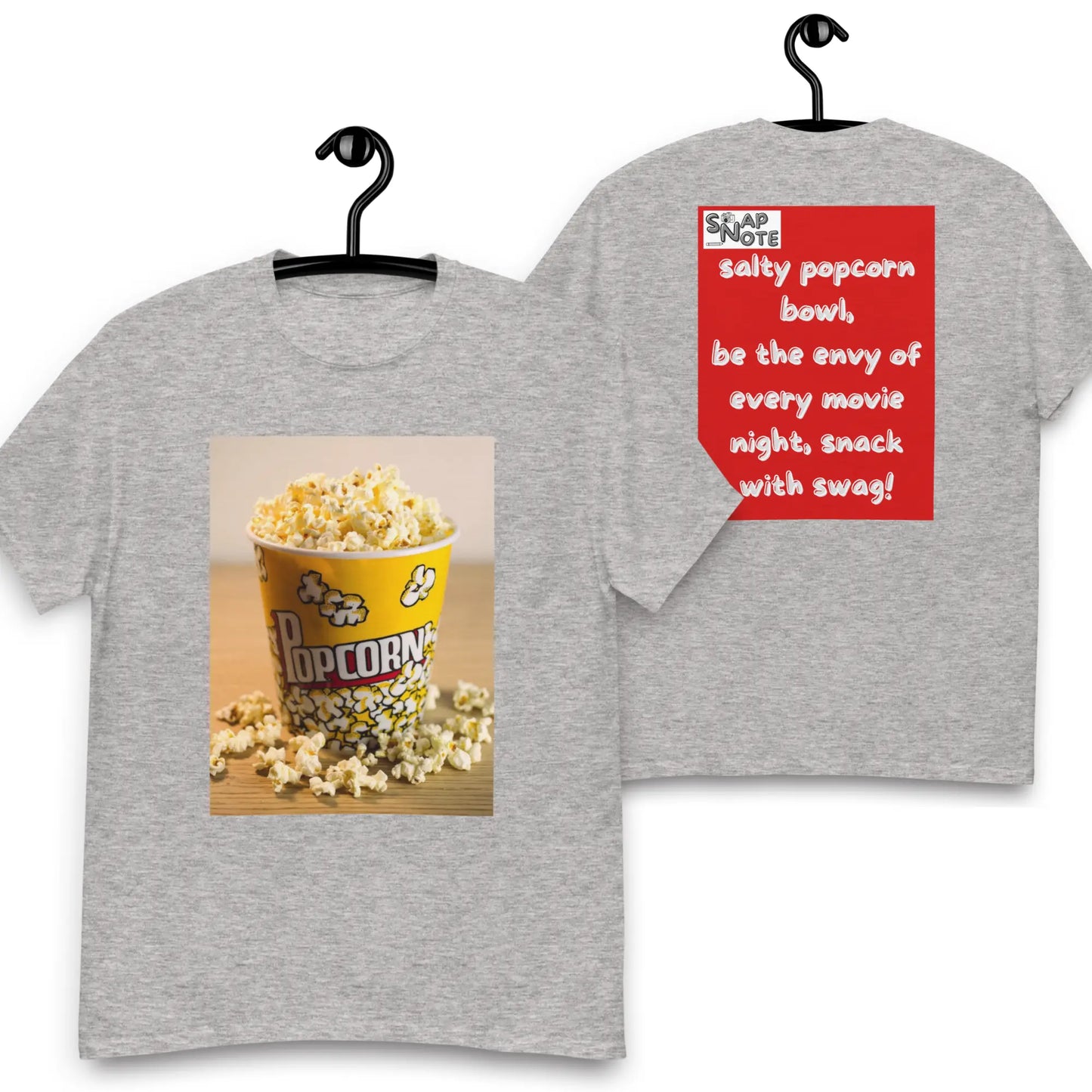 T-Shirt TShirt Tee Men Women Teens Unisex Heavy Cotton Round Neck - movie night popcorn bowl red pattern - Sport-Grey - 34.90 - SnapNote streetwear