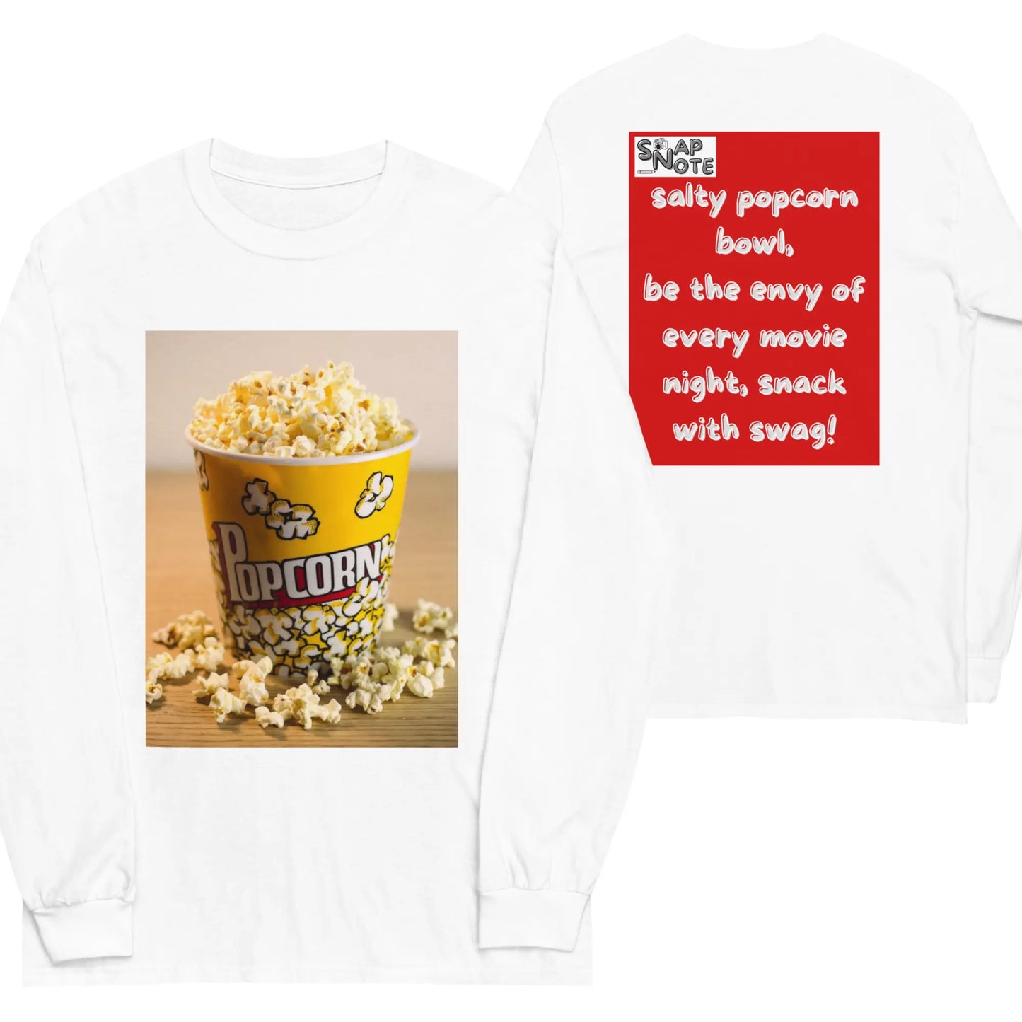 T-Shirt TShirt T Shirt Tee Men Women Teens Unisex Long Sleeves Heavy Cotton Crew Neck - movie night popcorn bowl red pattern - White - 44.90 - SnapNote streetwear