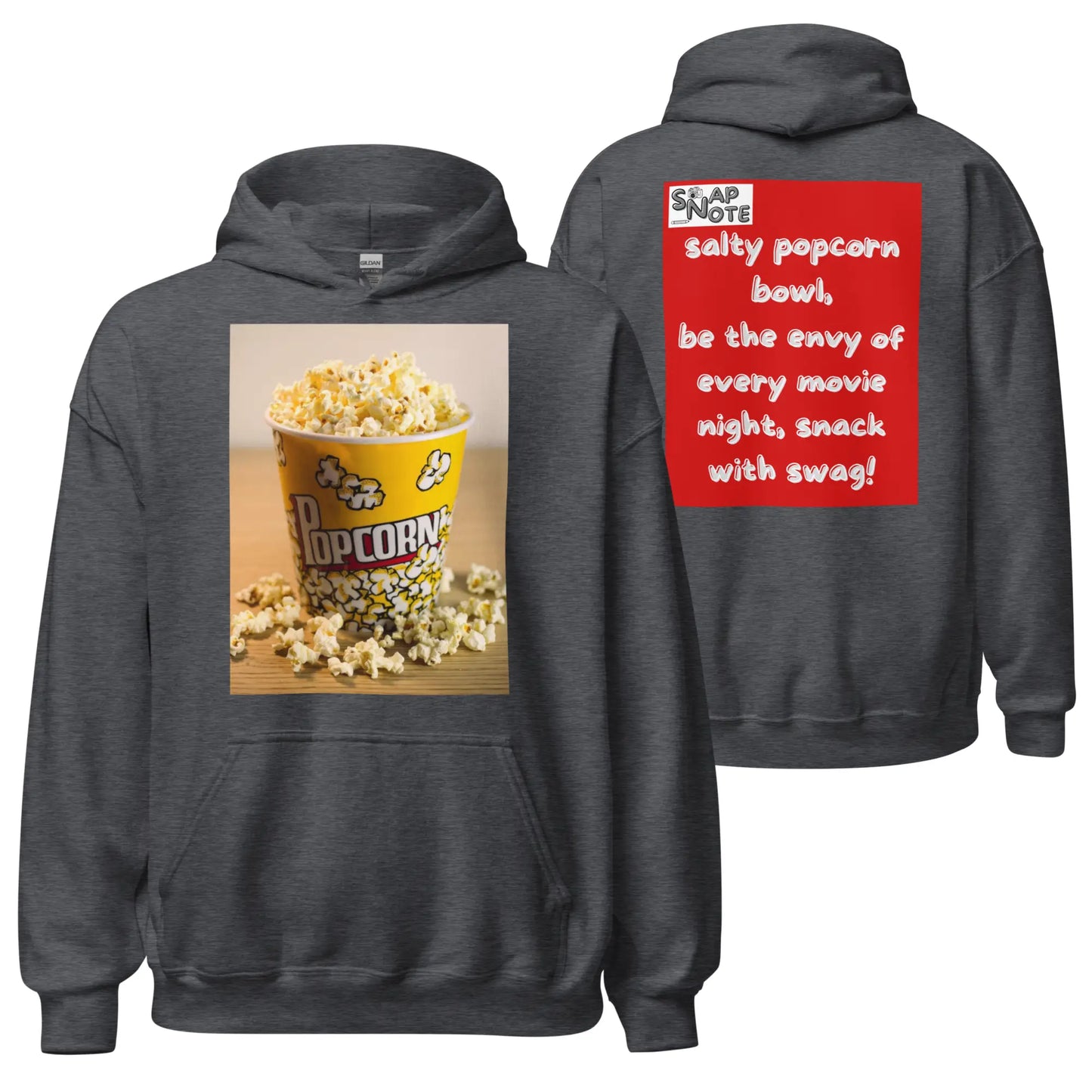 Hoodie Hooded Sweatshirt Hooded Jersey Hooded Jumper Hooded Pullover Hooded Sweater Men Women Teens Unisex - movie night popcorn bowl red pattern - Dark-Heather - 74.90 - SnapNote streetwear