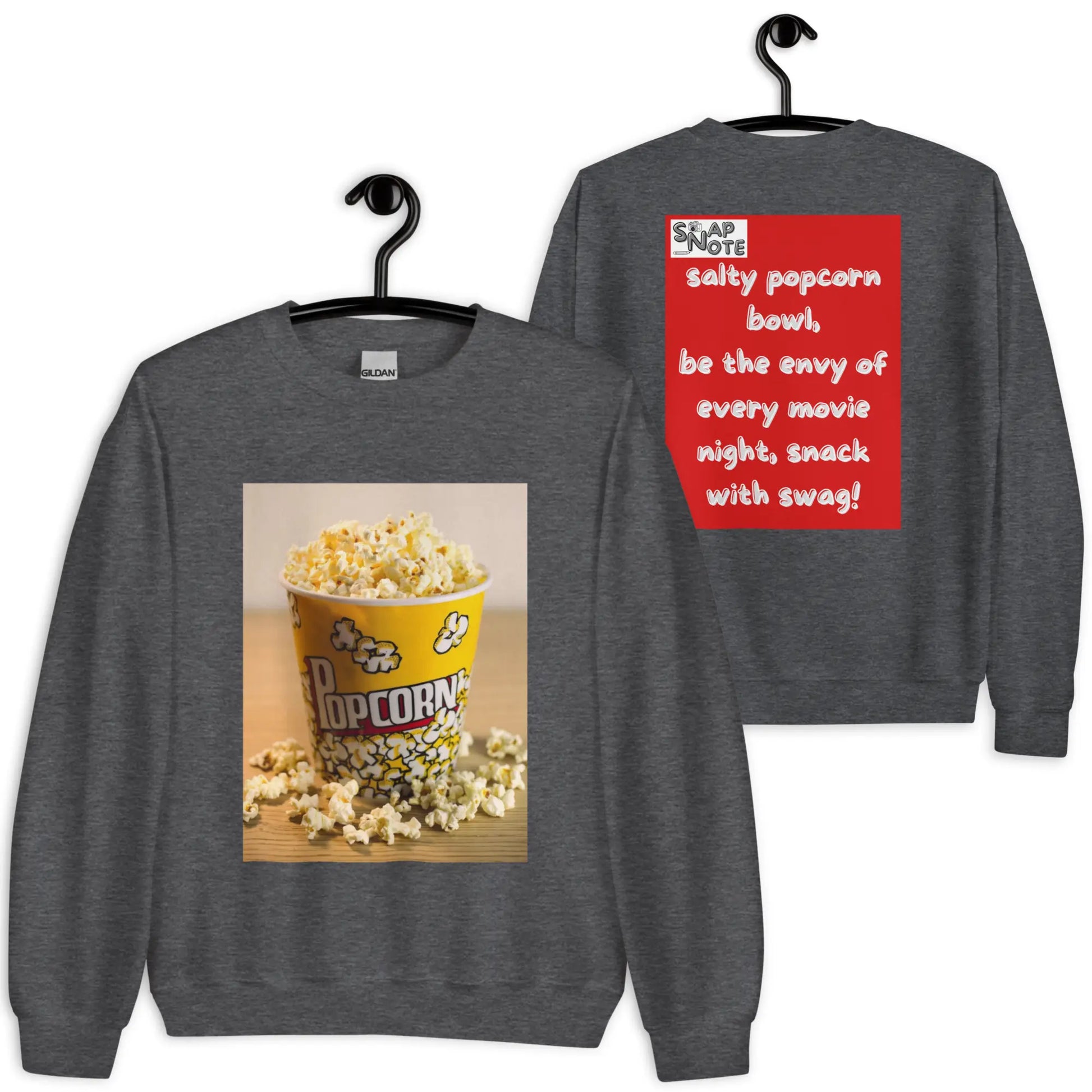 Sweatshirt Jersey Jumper Pullover Sweater Men Women Teenagers Unisex - movie night popcorn bowl red pattern - Dark-Heather - 59.90 - SnapNote streetwear