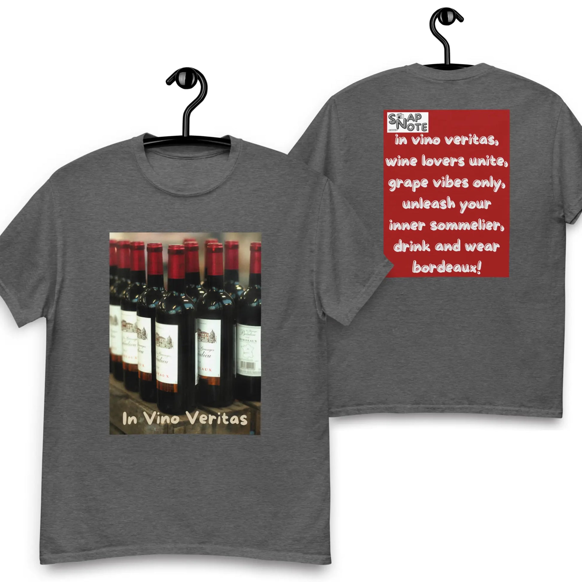 T-Shirt TShirt Tee Men Women Teens Unisex Heavy Cotton Round Neck - bordeaux wine bottles maroon pattern - Dark-Heather - 34.90 - SnapNote streetwear