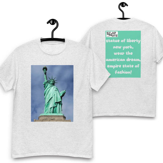 T-Shirt TShirt Tee Men Women Teens Unisex Heavy Cotton Round Neck - statue liberty new york usa turquoise pattern - Ash - 34.90 - SnapNote streetwear