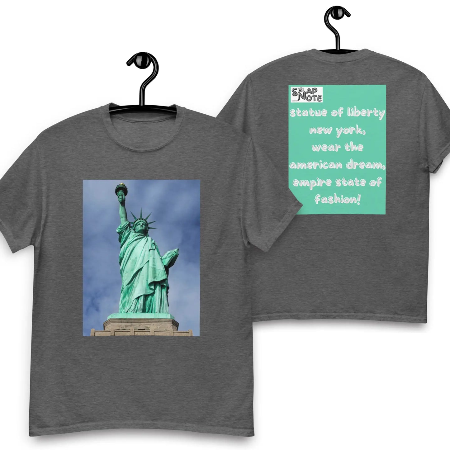 T-Shirt TShirt Tee Men Women Teens Unisex Heavy Cotton Round Neck - statue liberty new york usa turquoise pattern - Dark-Heather - 34.90 - SnapNote streetwear