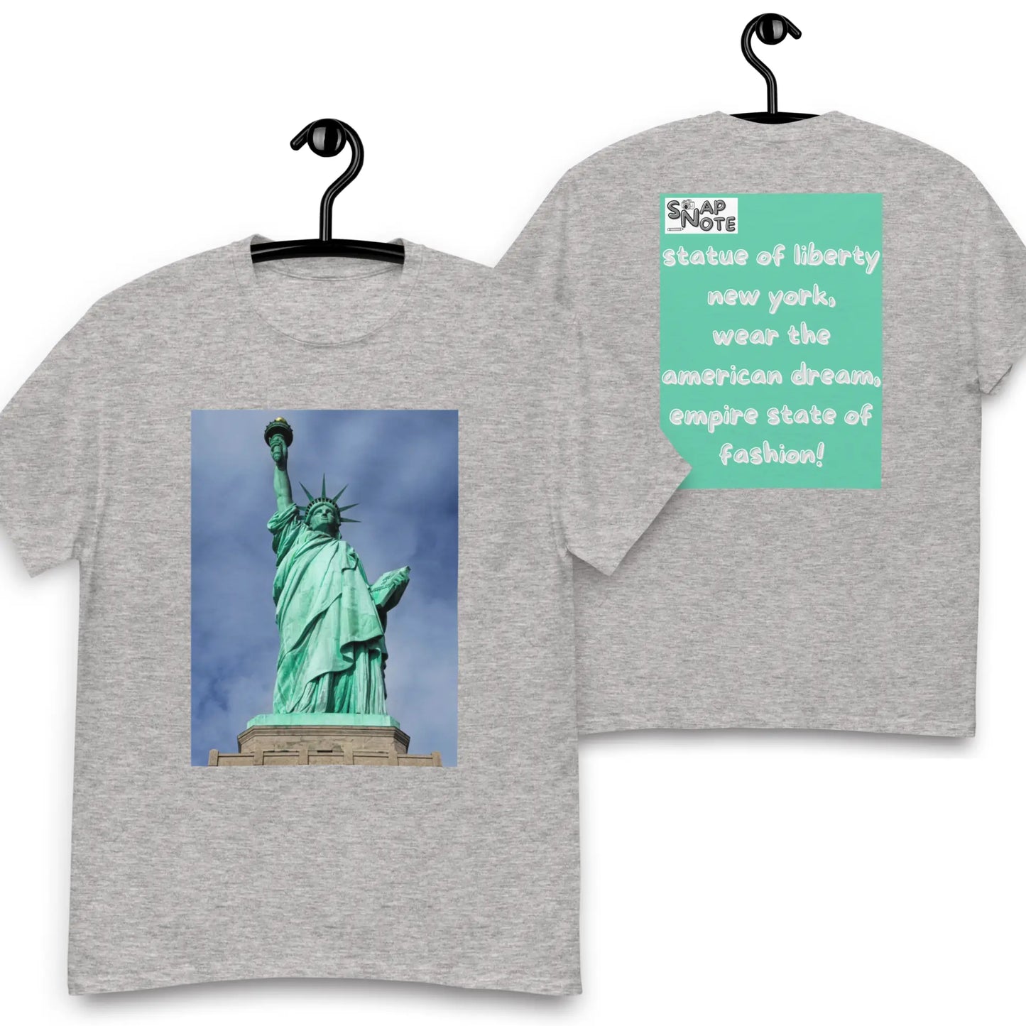 T-Shirt TShirt Tee Men Women Teens Unisex Heavy Cotton Round Neck - statue liberty new york usa turquoise pattern - Sport-Grey - 34.90 - SnapNote streetwear