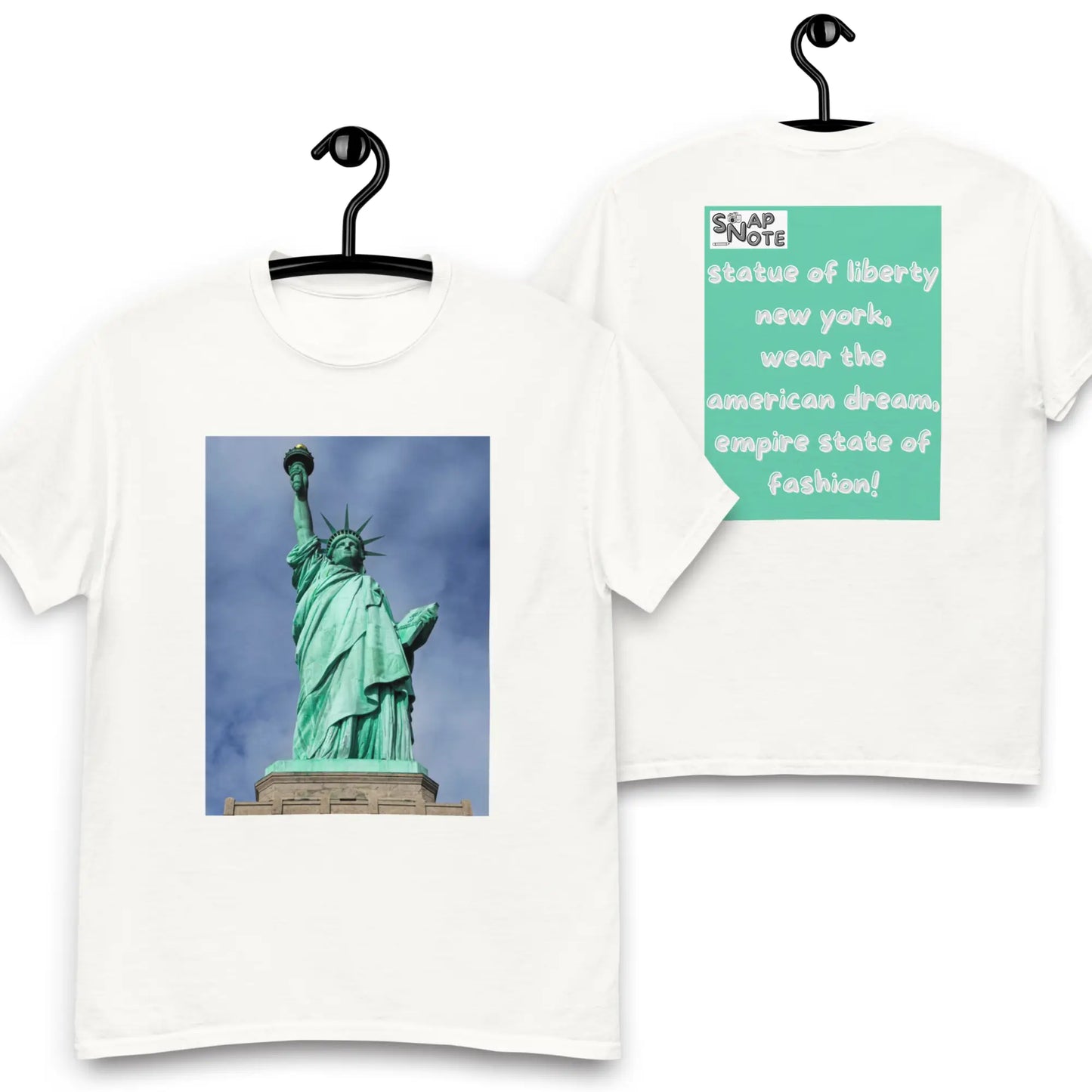 T-Shirt TShirt Tee Men Women Teens Unisex Heavy Cotton Round Neck - statue liberty new york usa turquoise pattern - White - 34.90 - SnapNote streetwear