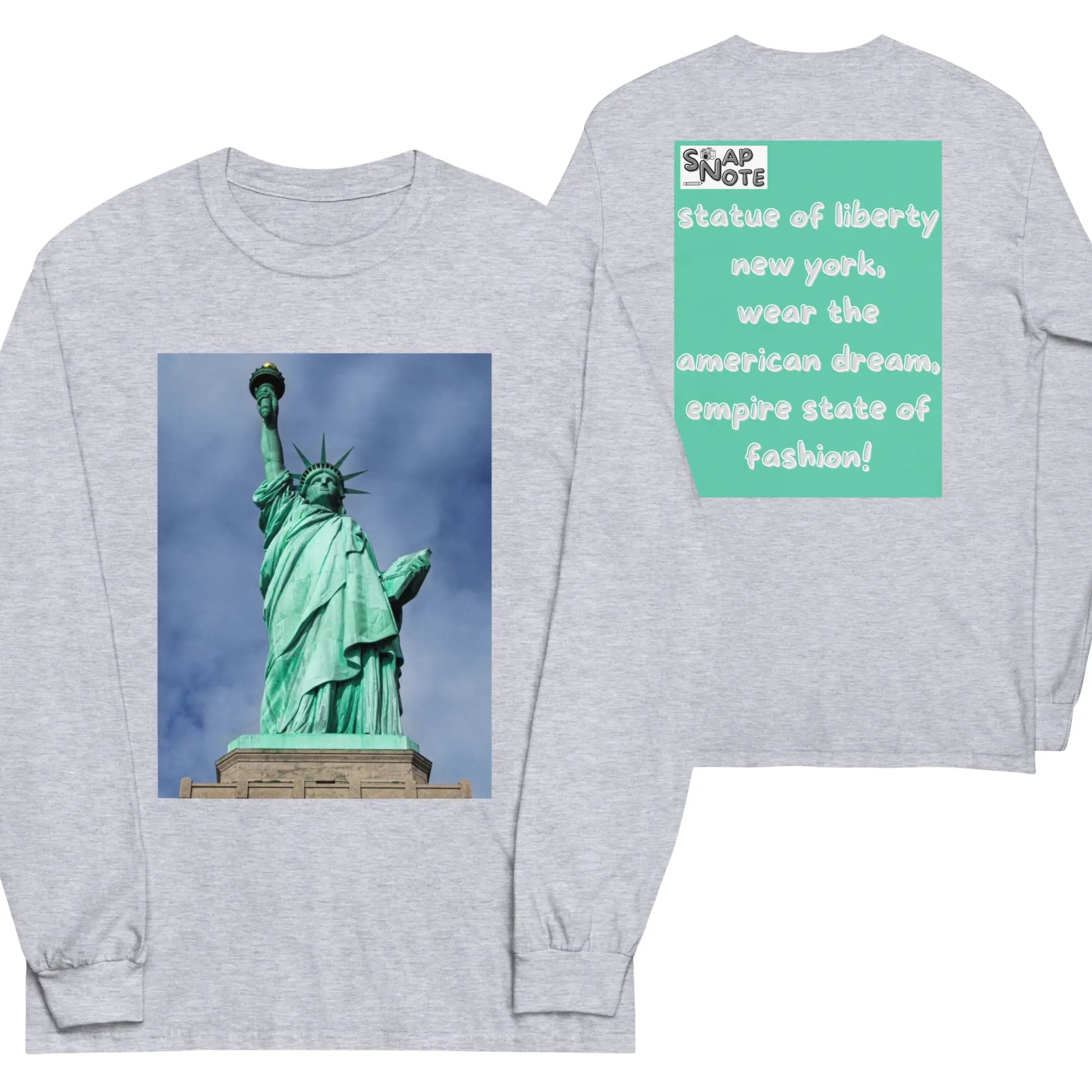 T-Shirt TShirt T Shirt Tee Men Women Teens Unisex Long Sleeves Heavy Cotton Crew Neck - statue liberty new york usa turquoise pattern - Sport-Grey - 44.90 - SnapNote streetwear