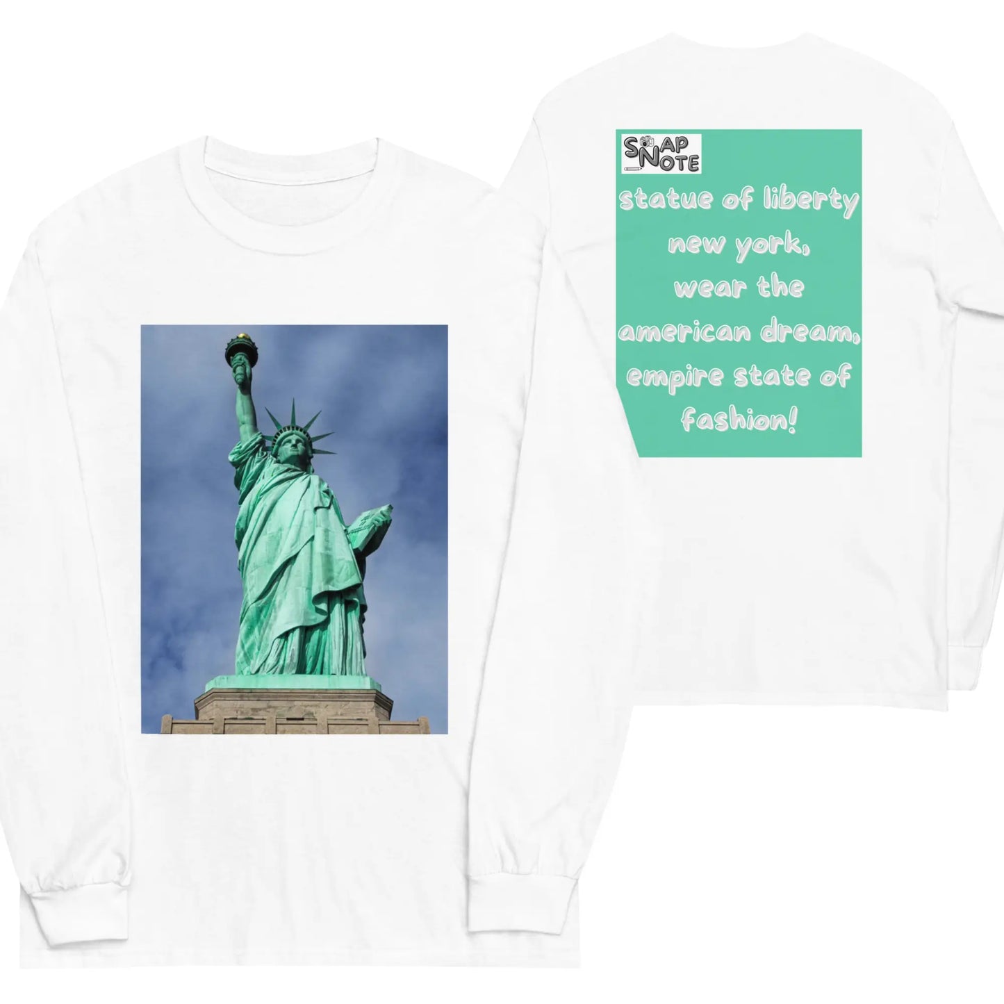 T-Shirt TShirt T Shirt Tee Men Women Teens Unisex Long Sleeves Heavy Cotton Crew Neck - statue liberty new york usa turquoise pattern - White - 44.90 - SnapNote streetwear