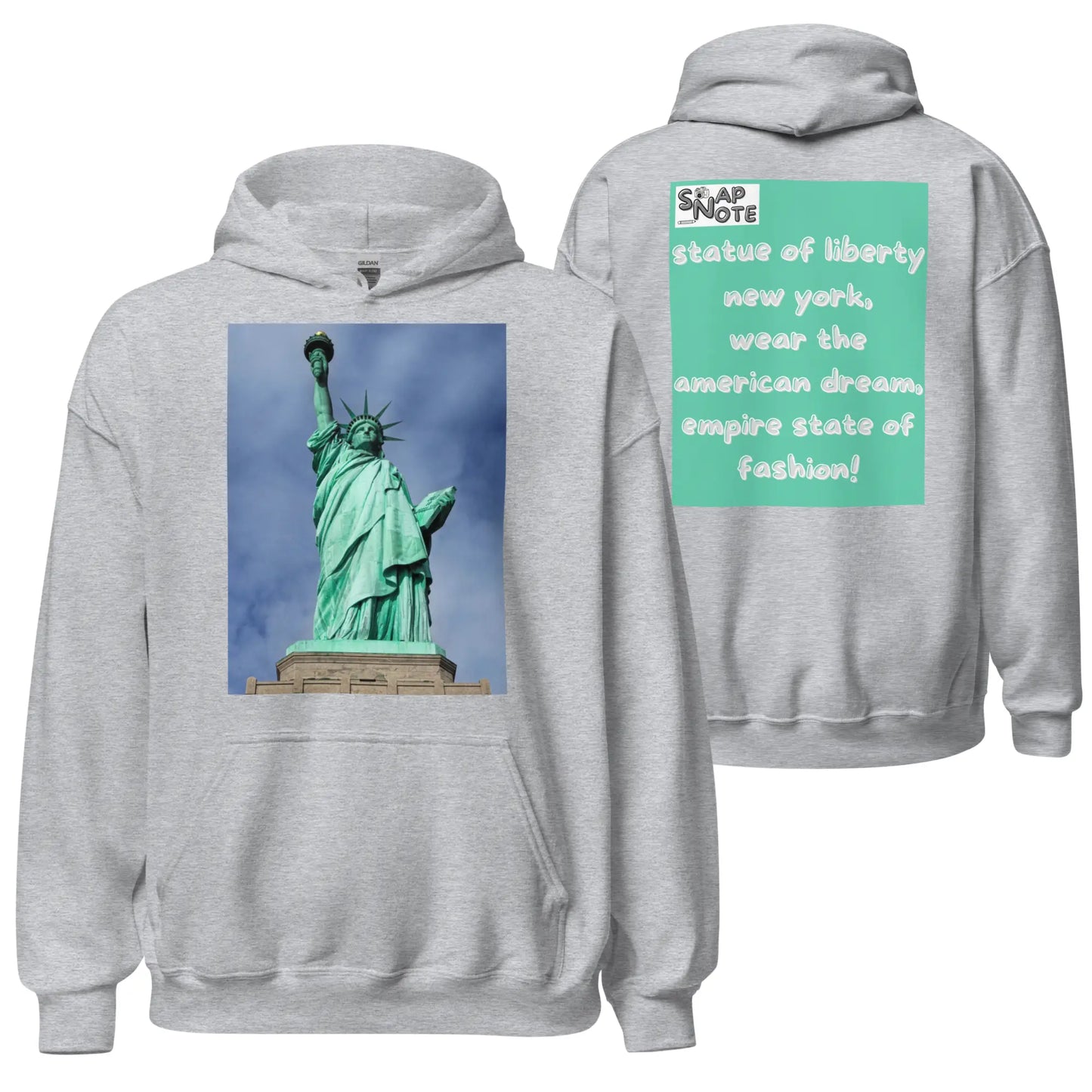 Hoodie Hooded Sweatshirt Hooded Jersey Hooded Jumper Hooded Pullover Hooded Sweater Men Women Teens - statue liberty new york usa turquoise pattern - Sport-Grey - 74.90 - SnapNote streetwear