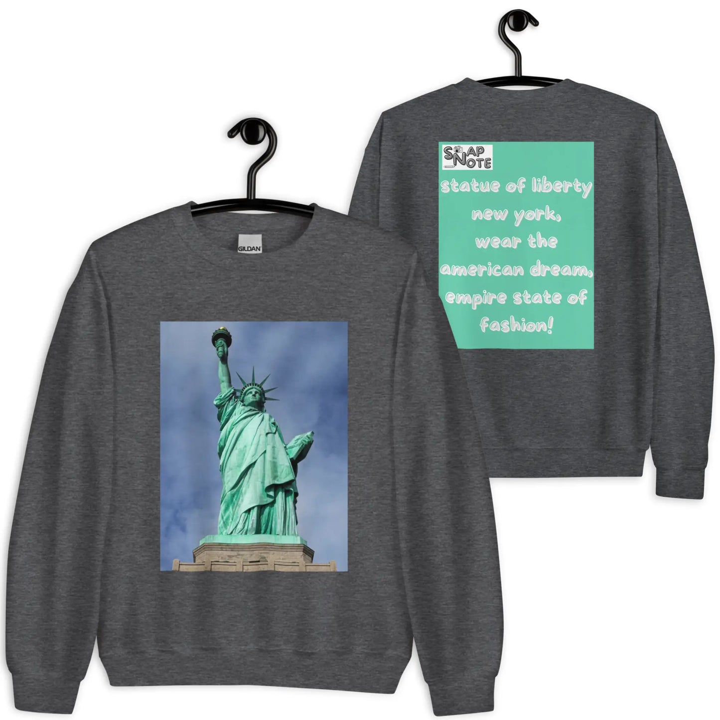 Sweatshirt Jersey Jumper Pullover Sweater Men Women Teenagers Unisex - statue liberty new york usa turquoise pattern - Dark-Heather - 59.90 - SnapNote streetwear