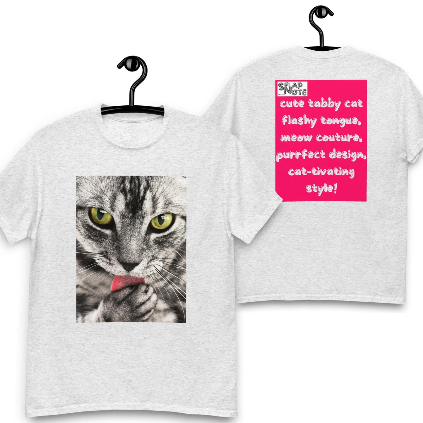 T-Shirt TShirt Tee Men Women Teens Unisex Heavy Cotton Round Neck - animal pet tabby cat pink pattern - Ash - 34.90 - SnapNote streetwear