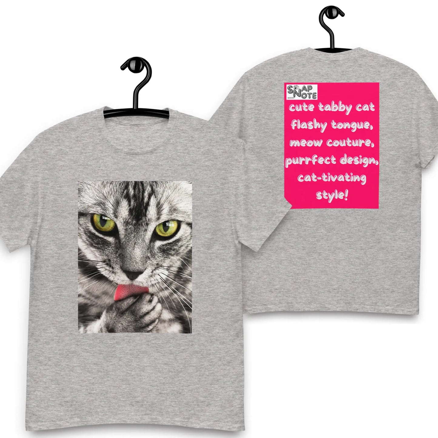 T-Shirt TShirt Tee Men Women Teens Unisex Heavy Cotton Round Neck - animal pet tabby cat pink pattern - Sport-Grey - 34.90 - SnapNote streetwear