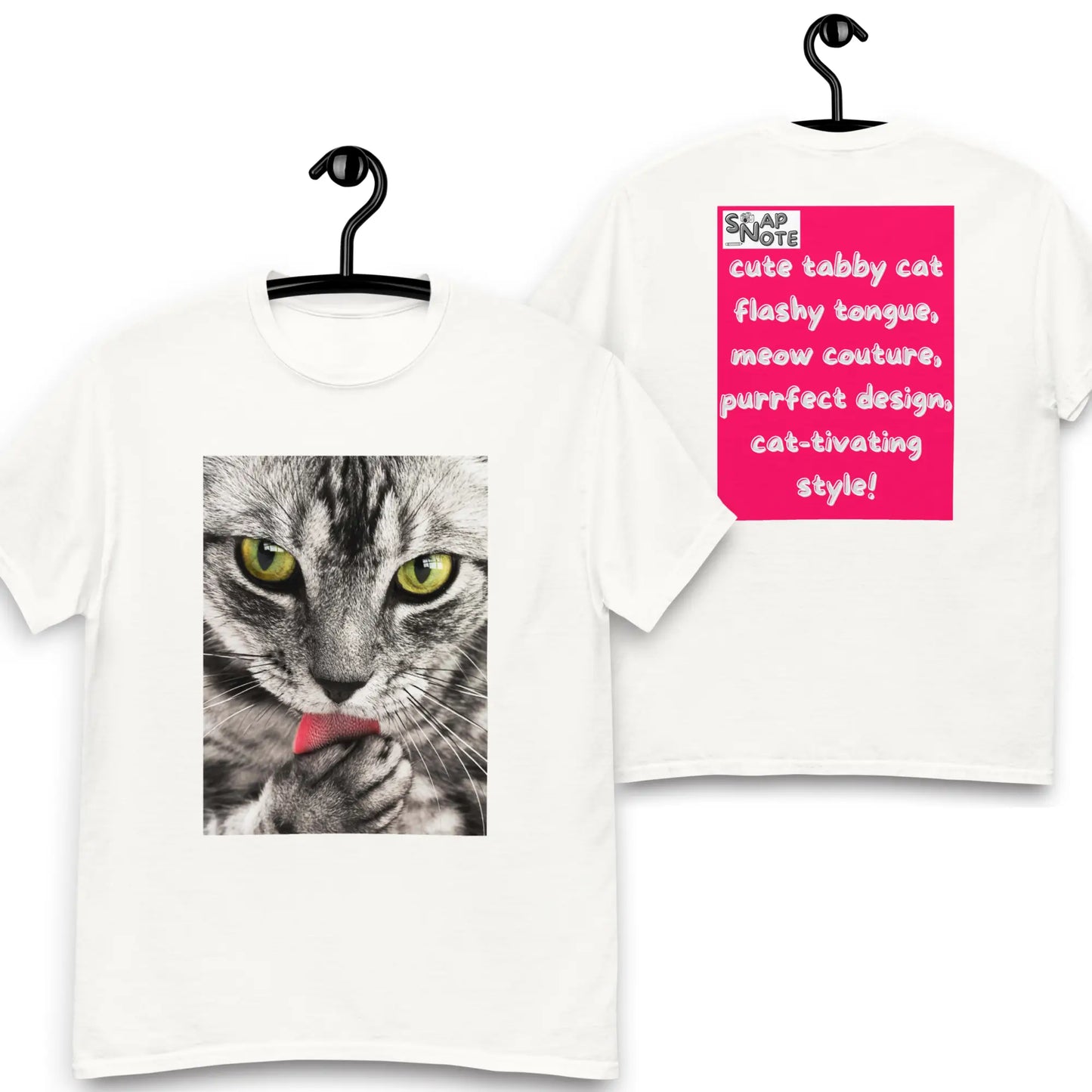 T-Shirt TShirt Tee Men Women Teens Unisex Heavy Cotton Round Neck - animal pet tabby cat pink pattern - White - 34.90 - SnapNote streetwear