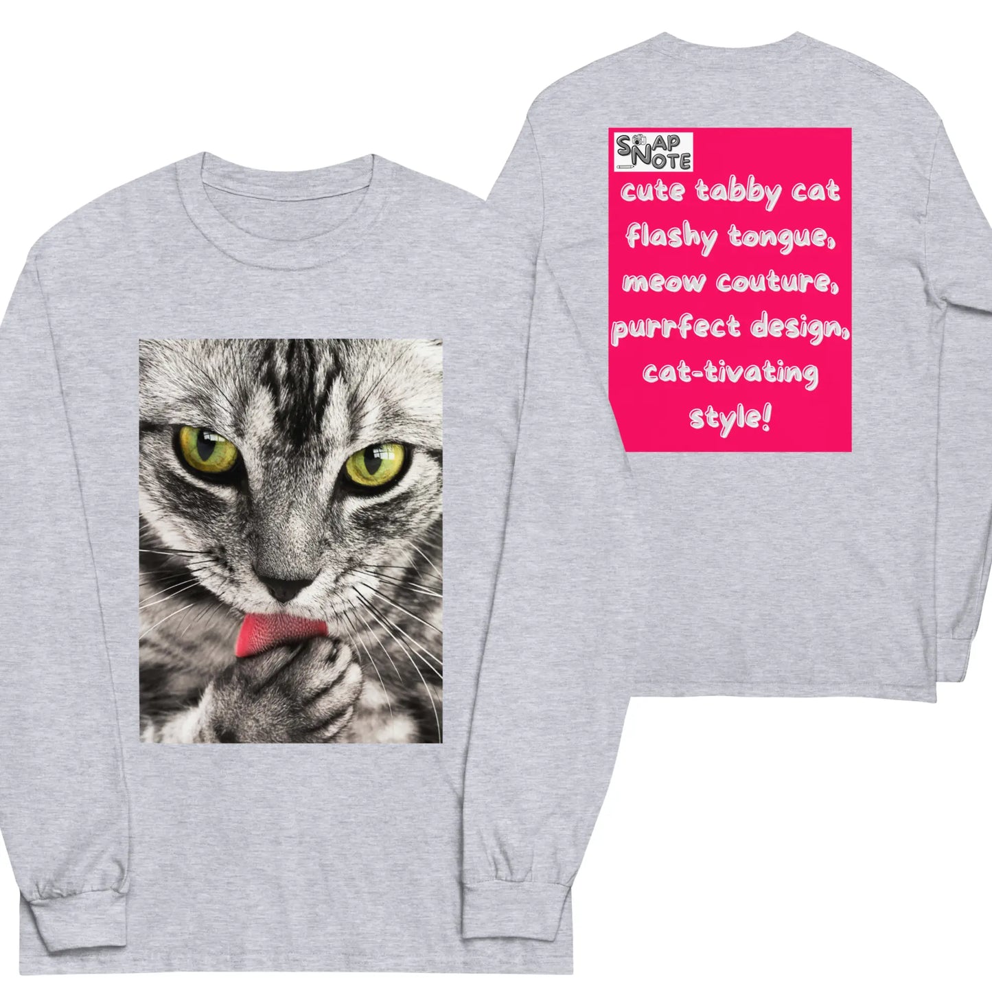 T-Shirt TShirt T Shirt Tee Men Women Teens Unisex Long Sleeves Heavy Cotton Crew Neck - animal pet tabby cat pink pattern - Sport-Grey - 44.90 - SnapNote streetwear