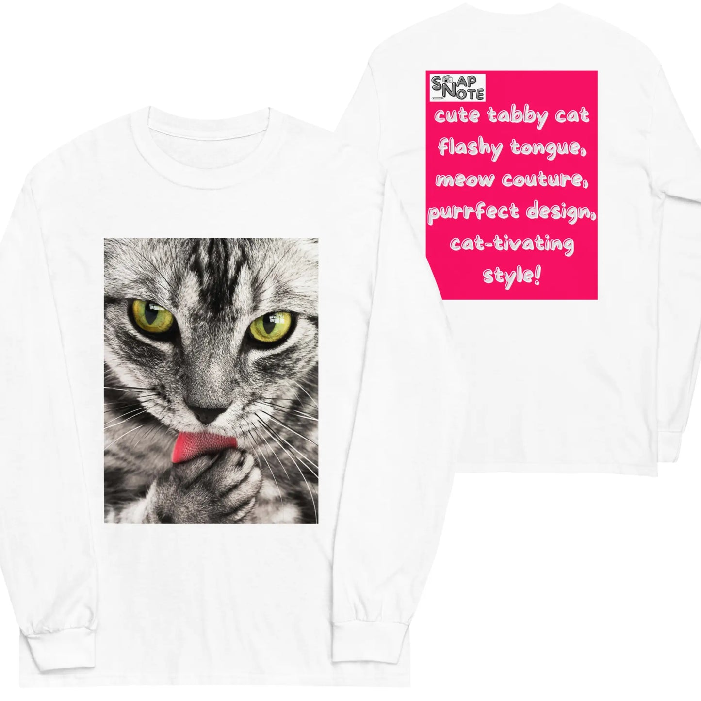 T-Shirt TShirt T Shirt Tee Men Women Teens Unisex Long Sleeves Heavy Cotton Crew Neck - animal pet tabby cat pink pattern - White - 44.90 - SnapNote streetwear