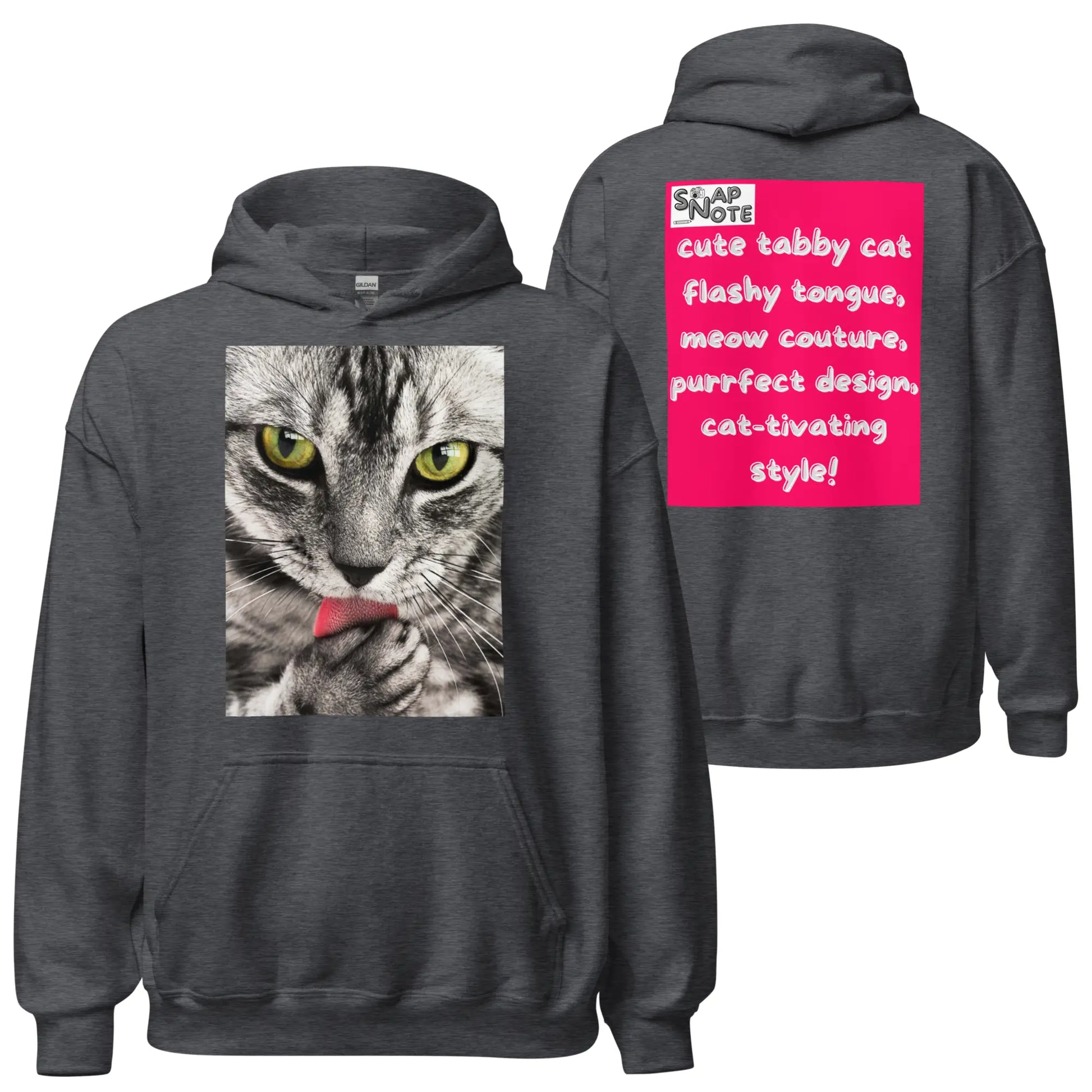 Hoodie Hooded Sweatshirt Hooded Jersey Hooded Jumper Hooded Pullover Hooded Sweater Men Women Teens Unisex - animal pet tabby cat pink pattern - Dark-Heather - 74.90 - SnapNote streetwear