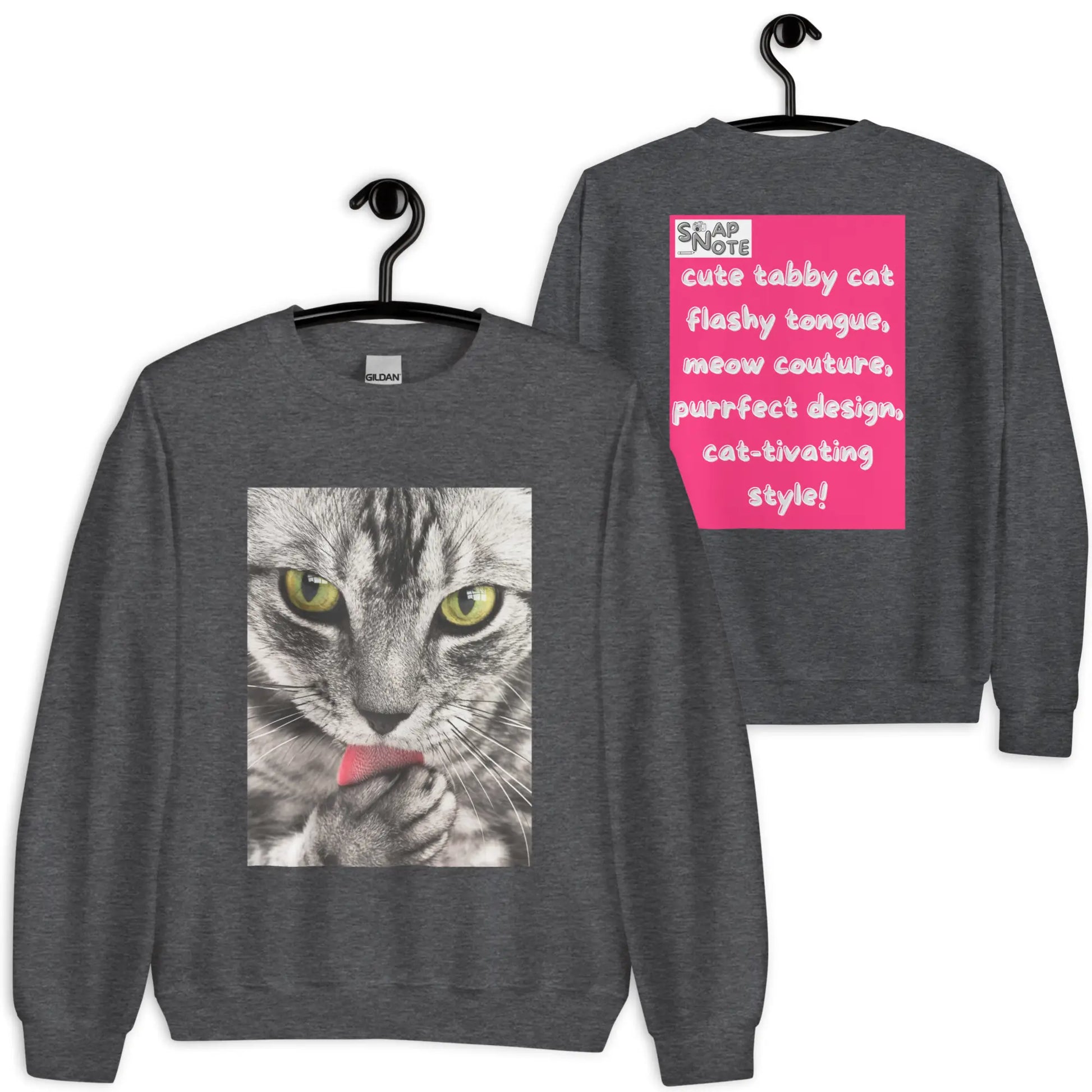 Sweatshirt Jersey Jumper Pullover Sweater Men Women Teenagers Unisex - animal pet tabby cat pink pattern - Dark-Heather - 59.90 - SnapNote streetwear