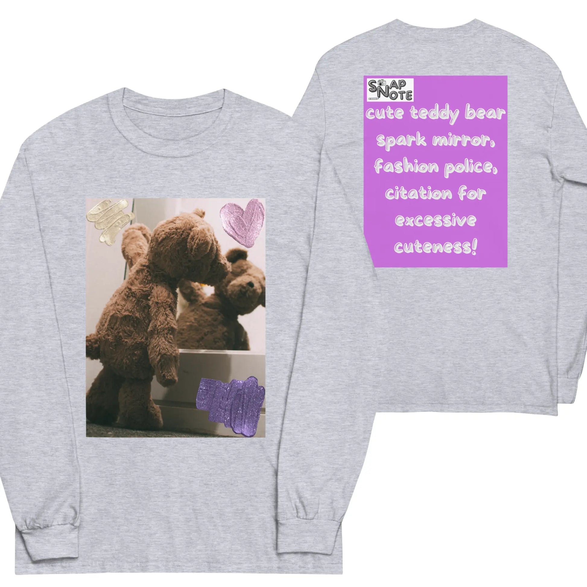 T-Shirt TShirt T Shirt Tee Men Women Teens Unisex Long Sleeves Heavy Cotton Crew Neck - valentines cute teddy bear pink pattern - Sport-Grey - 44.90 - SnapNote streetwear