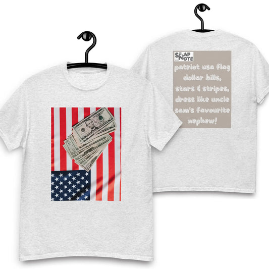 T-Shirt TShirt Tee Men Women Teens Unisex Heavy Cotton Round Neck - usa flag dollar bills beige pattern - Ash - 34.90 - SnapNote streetwear