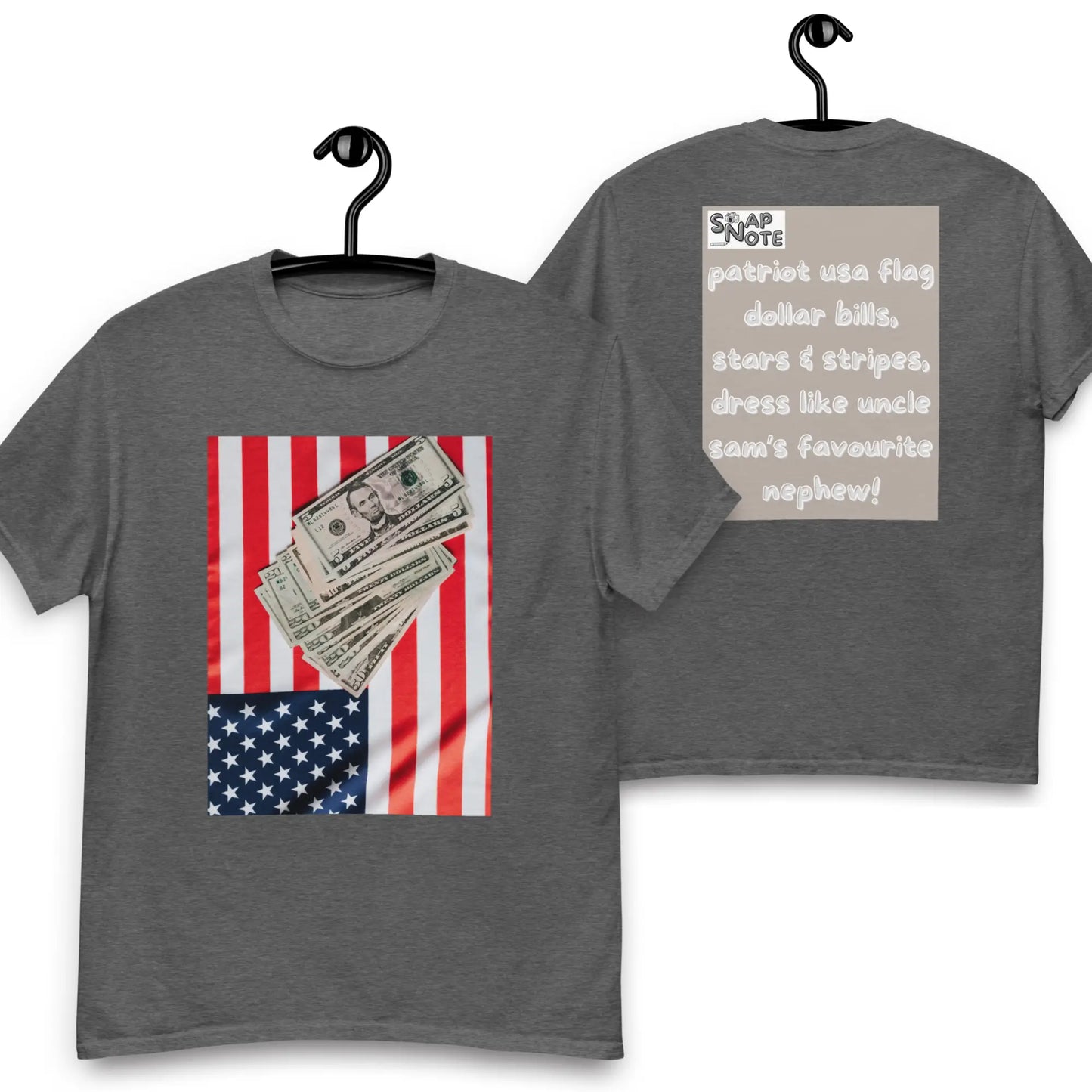 T-Shirt TShirt Tee Men Women Teens Unisex Heavy Cotton Round Neck - usa flag dollar bills beige pattern - Dark-Heather - 34.90 - SnapNote streetwear