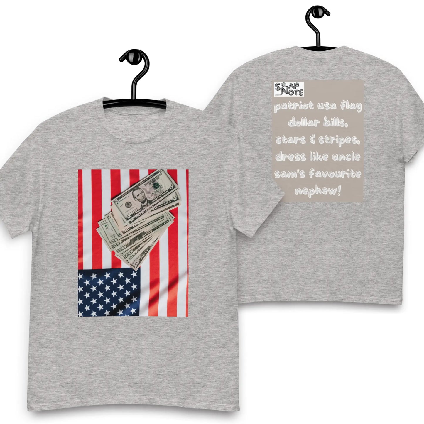 T-Shirt TShirt Tee Men Women Teens Unisex Heavy Cotton Round Neck - usa flag dollar bills beige pattern - Sport-Grey - 34.90 - SnapNote streetwear