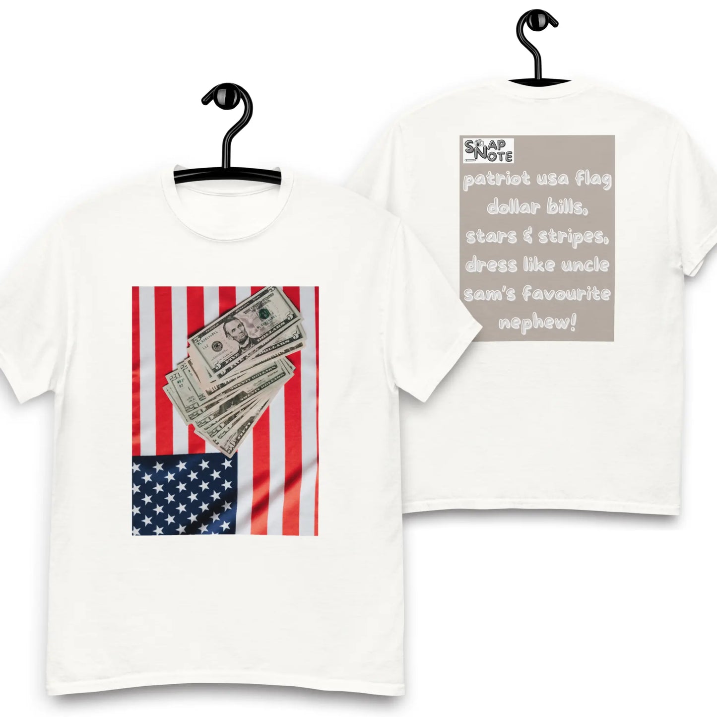 T-Shirt TShirt Tee Men Women Teens Unisex Heavy Cotton Round Neck - usa flag dollar bills beige pattern - White - 34.90 - SnapNote streetwear