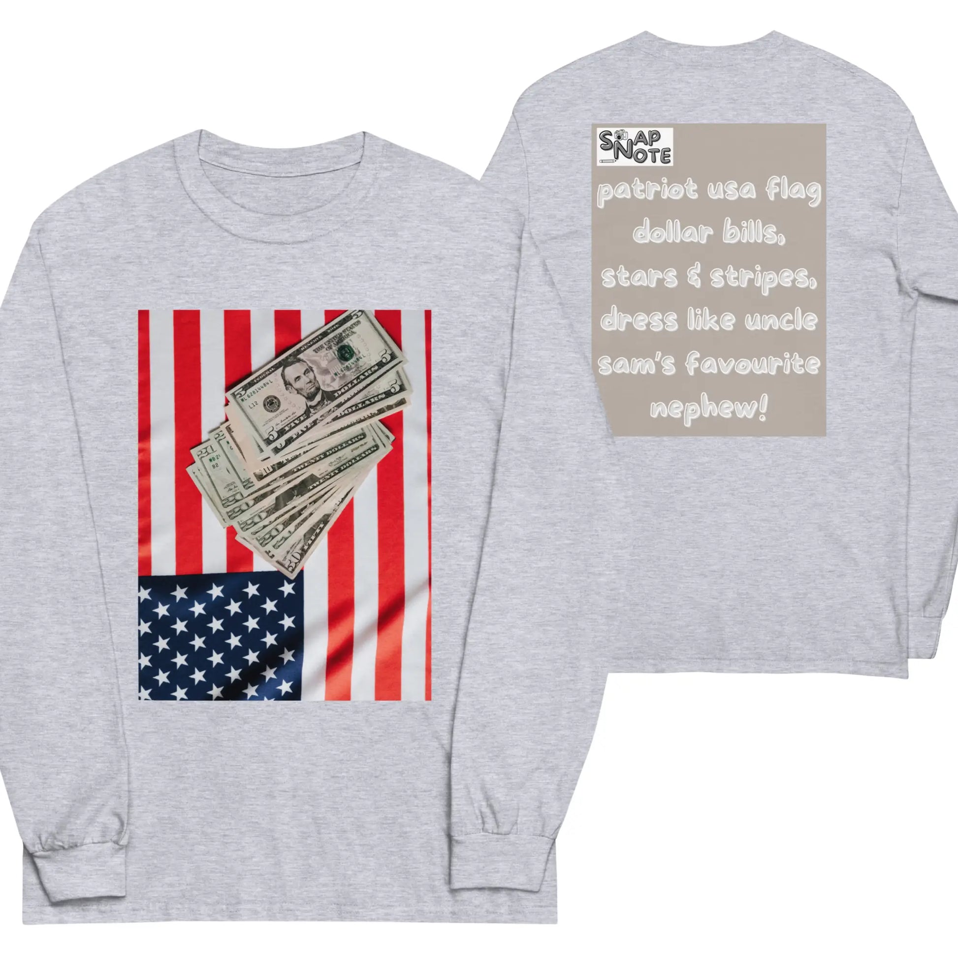 T-Shirt TShirt T Shirt Tee Men Women Teens Unisex Long Sleeves Heavy Cotton Crew Neck - usa flag dollar bills beige pattern - Sport-Grey - 44.90 - SnapNote streetwear