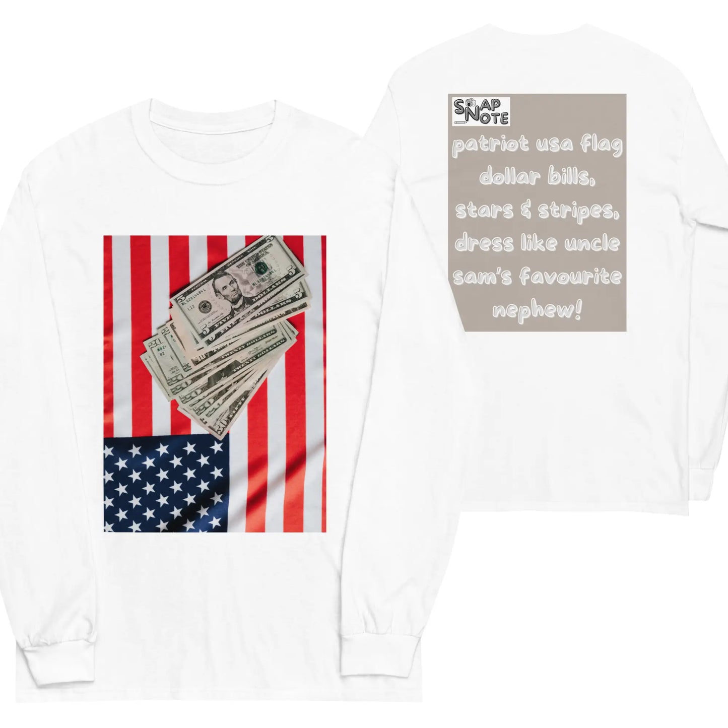 T-Shirt TShirt T Shirt Tee Men Women Teens Unisex Long Sleeves Heavy Cotton Crew Neck - usa flag dollar bills beige pattern - White - 44.90 - SnapNote streetwear