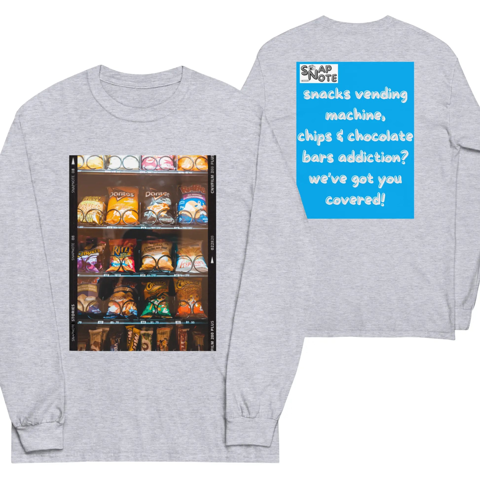 T-Shirt TShirt T Shirt Tee Men Women Teens Unisex Long Sleeves Heavy Cotton Crew Neck - snacks chips chocolate vending machine blue pattern - Sport-Grey - 44.90 - SnapNote streetwear