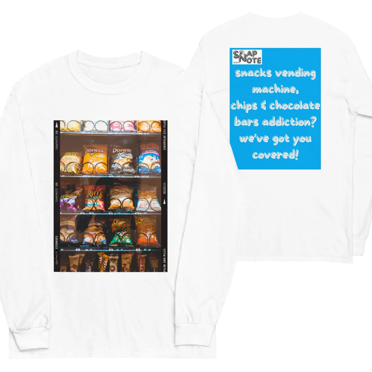 T-Shirt TShirt T Shirt Tee Men Women Teens Unisex Long Sleeves Heavy Cotton Crew Neck - snacks chips chocolate vending machine blue pattern - White - 44.90 - SnapNote streetwear