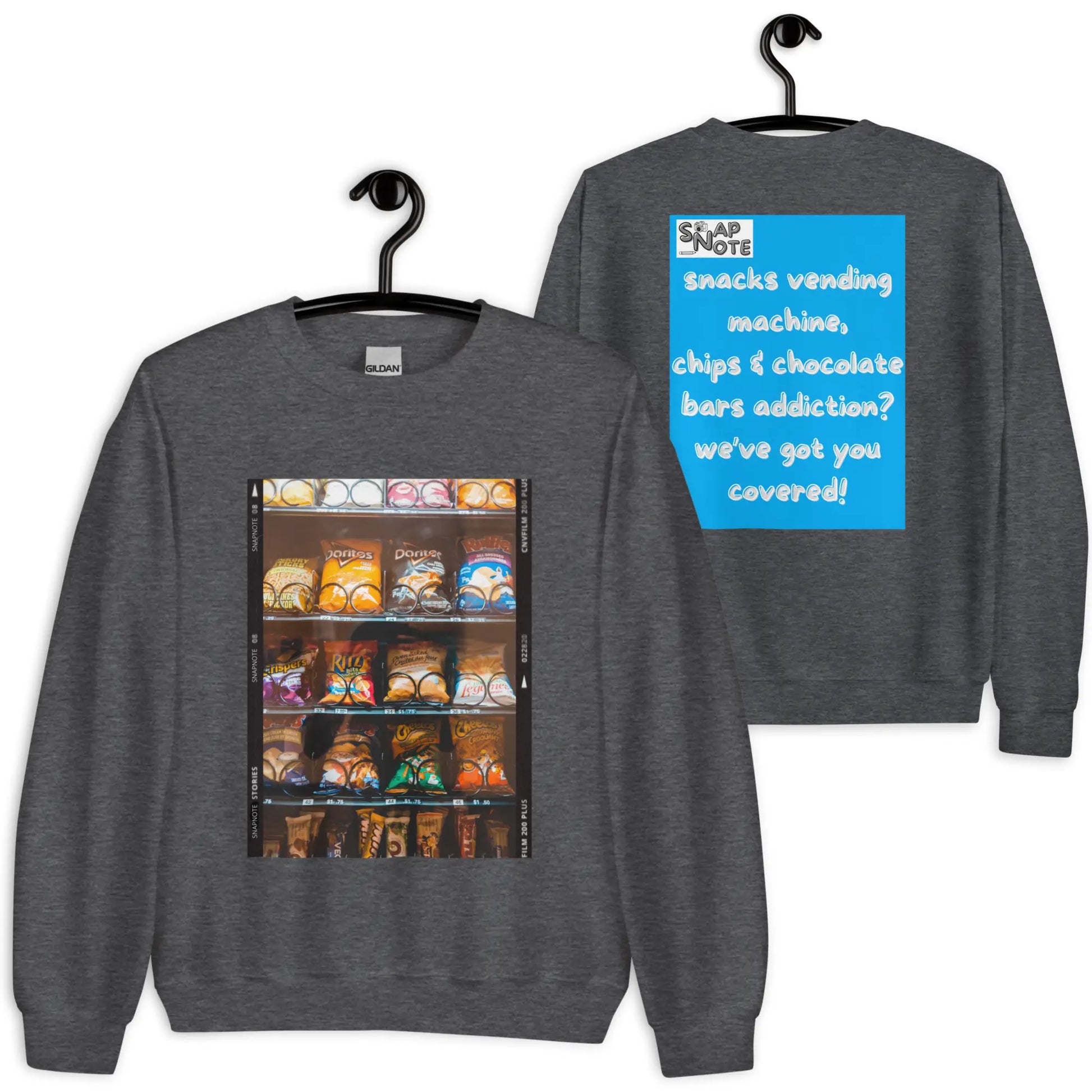 Sweatshirt Jersey Jumper Pullover Sweater Men Women Teenagers Unisex - snacks chips chocolate vending machine blue pattern - Dark-Heather - 59.90 - SnapNote streetwear