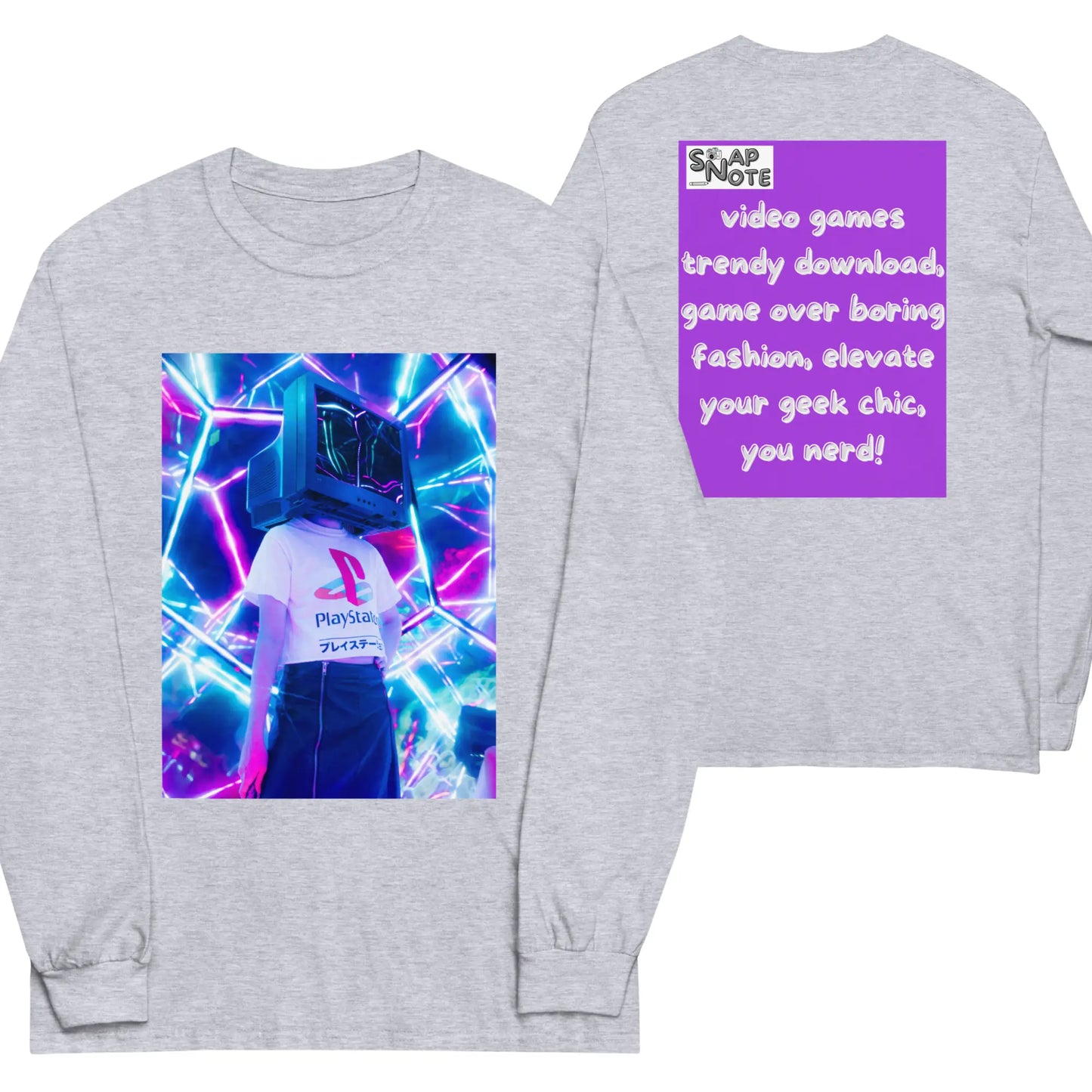 T-Shirt TShirt T Shirt Tee Men Women Teens Unisex Long Sleeves Heavy Cotton Crew Neck - video game geek player purple pattern - Sport-Grey - 44.90 - SnapNote streetwear