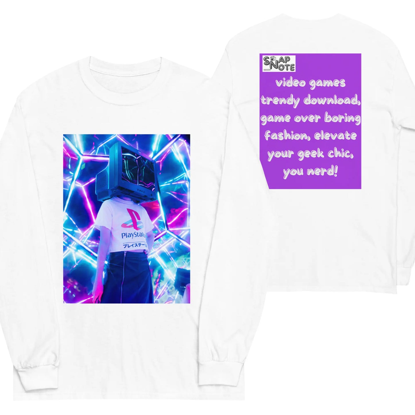 T-Shirt TShirt T Shirt Tee Men Women Teens Unisex Long Sleeves Heavy Cotton Crew Neck - video game geek player purple pattern - White - 44.90 - SnapNote streetwear