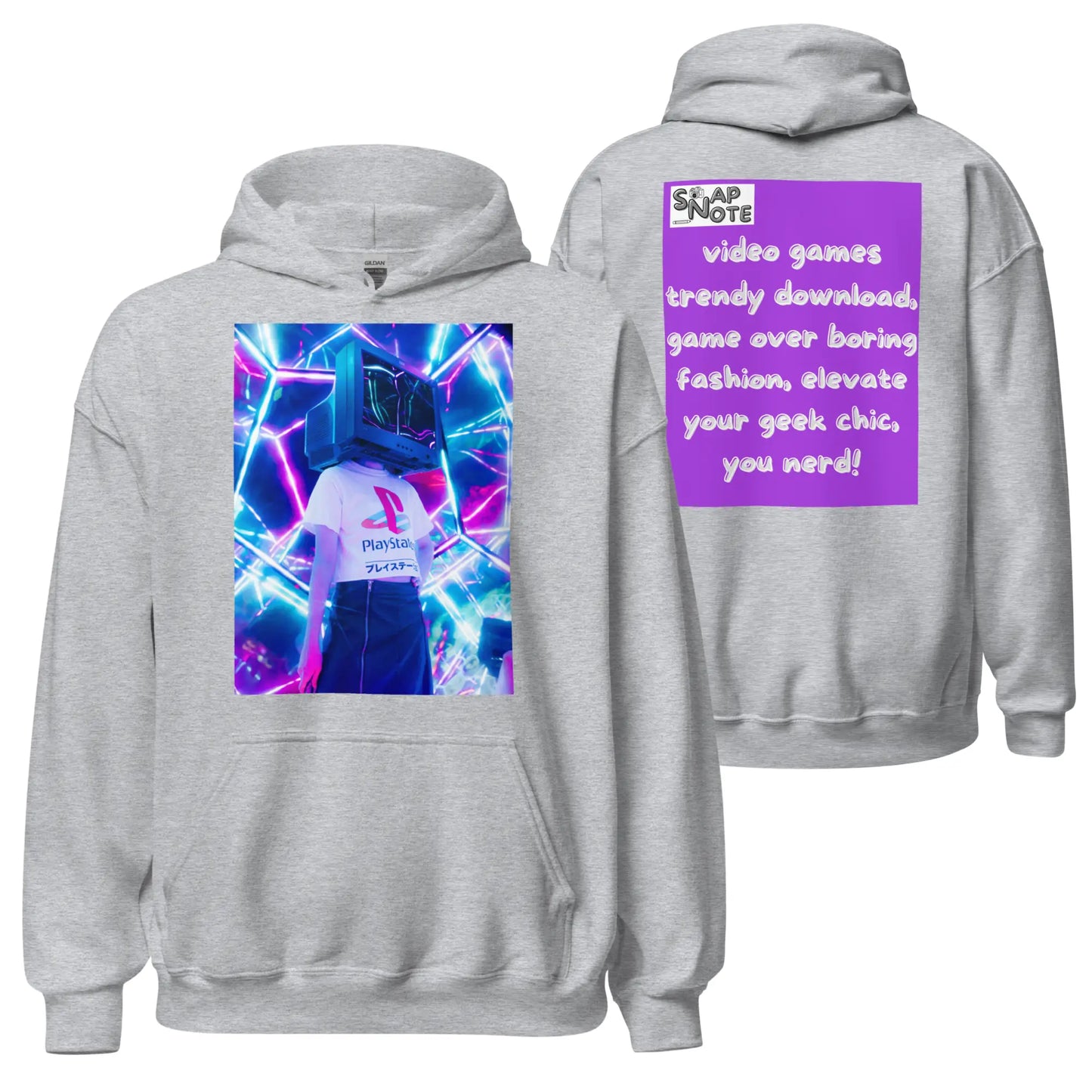 Hoodie Hooded Sweatshirt Hooded Jersey Hooded Jumper Hooded Pullover Hooded Sweater Men Women Teens Unisex - video game geek player purple pattern - Sport-Grey - 74.90 - SnapNote streetwear