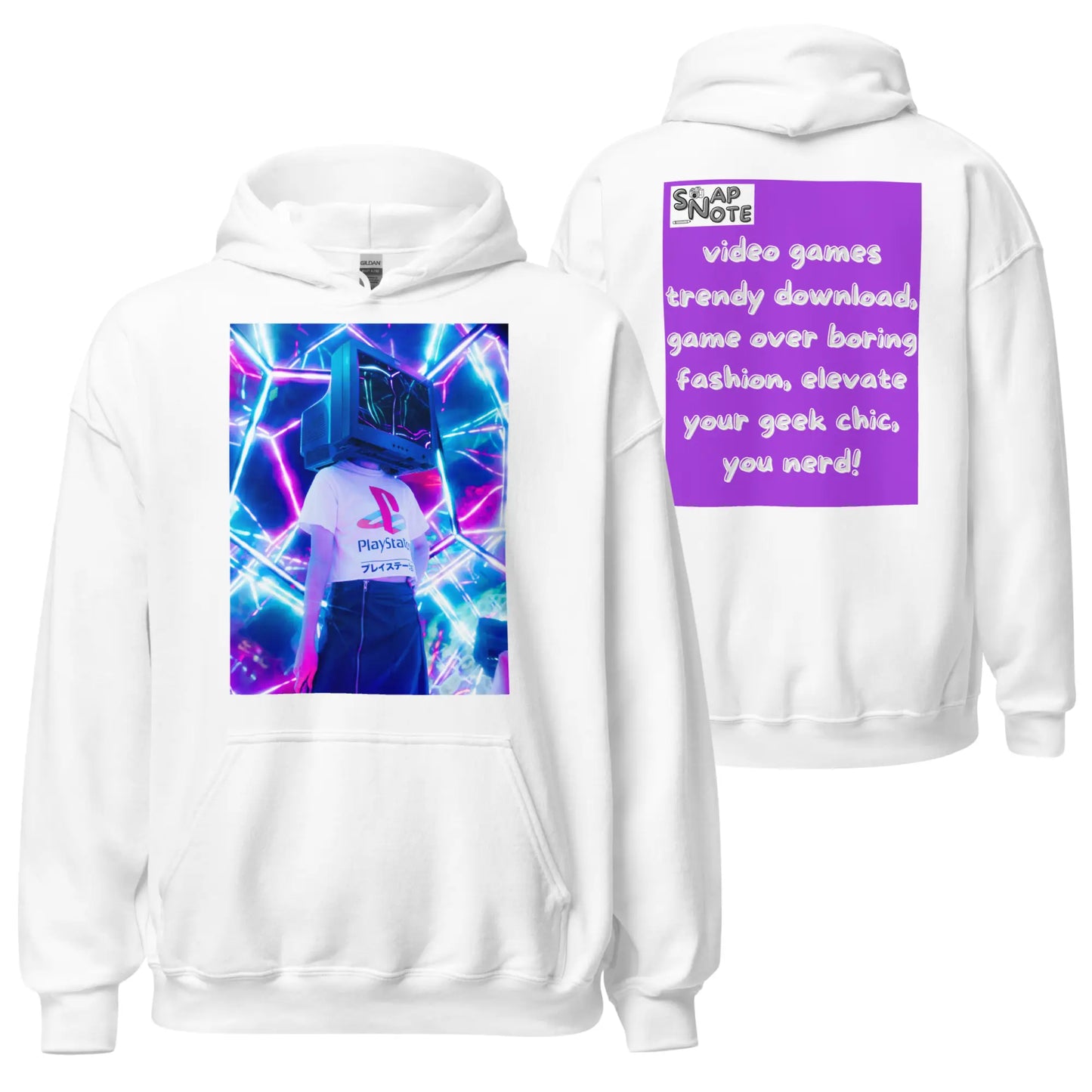 Hoodie Hooded Sweatshirt Hooded Jersey Hooded Jumper Hooded Pullover Hooded Sweater Men Women Teens Unisex - video game geek player purple pattern - White - 74.90 - SnapNote streetwear