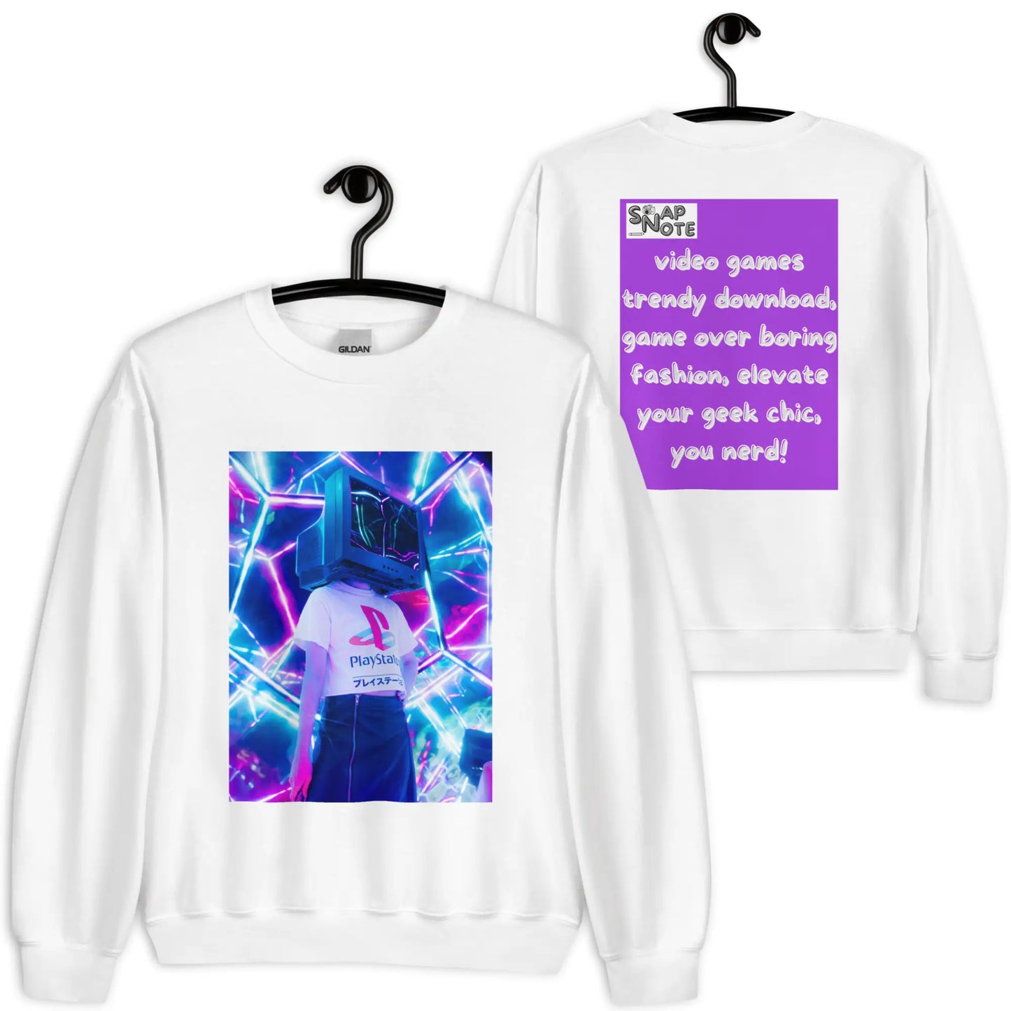 Sweatshirt Jersey Jumper Pullover Sweater Men Women Teenagers Unisex - video game geek player purple pattern - White - 59.90 - SnapNote streetwear