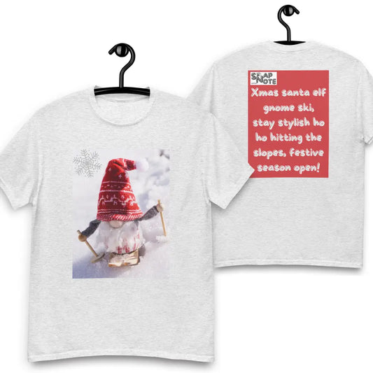 T-Shirt TShirt Tee Men Women Teens Unisex Heavy Cotton Round Neck - xmas elf gnome snow ski red pattern - Ash - 34.90 - SnapNote streetwear