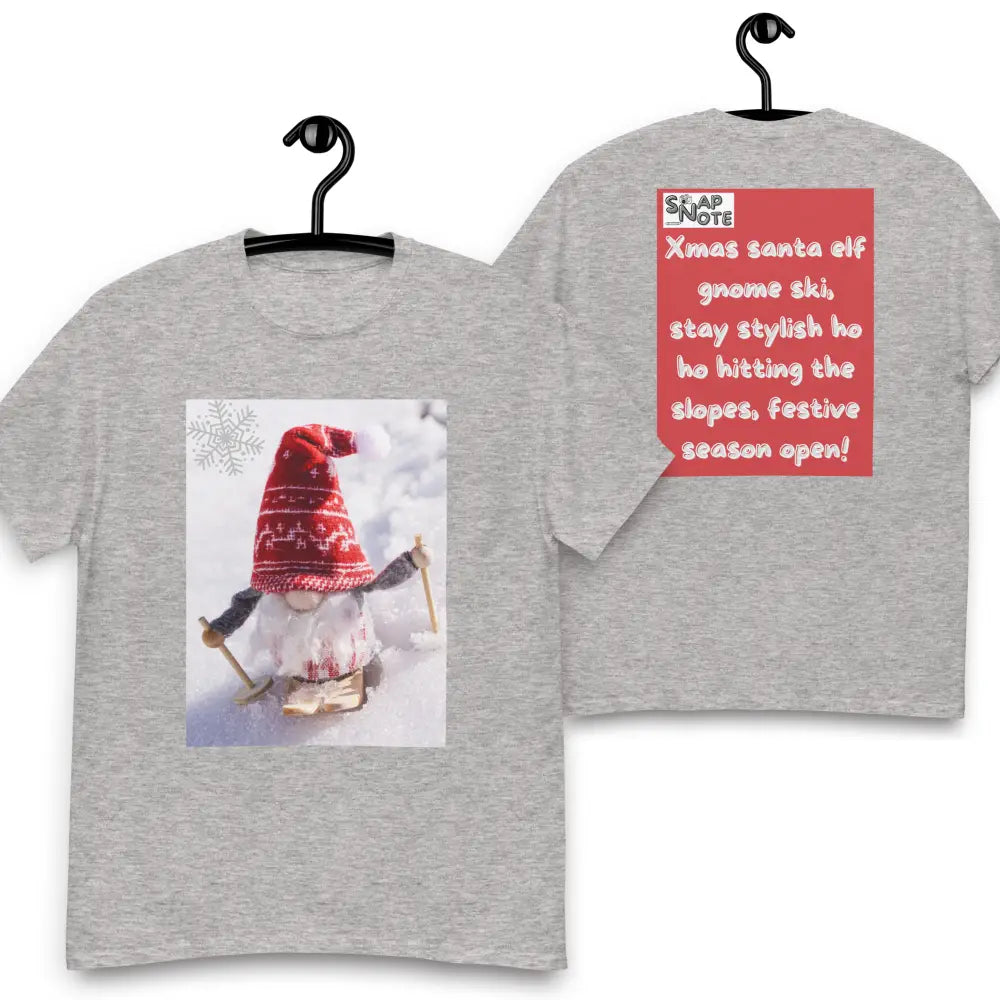 T-Shirt TShirt Tee Men Women Teens Unisex Heavy Cotton Round Neck - xmas elf gnome snow ski red pattern - Sport-Grey - 34.90 - SnapNote streetwear