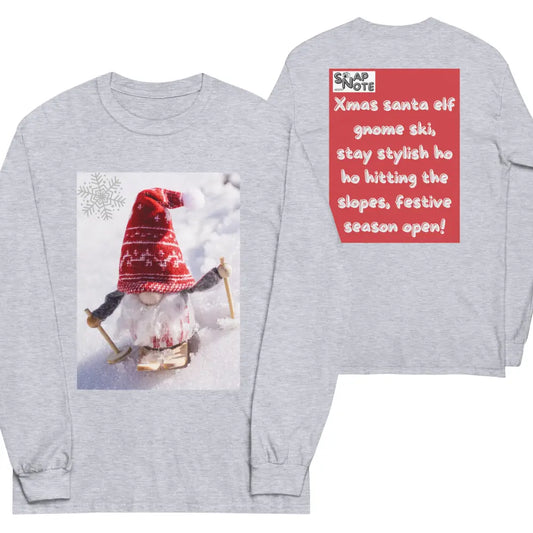 T-Shirt TShirt T Shirt Tee Men Women Teens Unisex Long Sleeves Heavy Cotton Crew Neck - xmas elf gnome snow ski red pattern - Sport-Grey - 44.90 - SnapNote streetwear