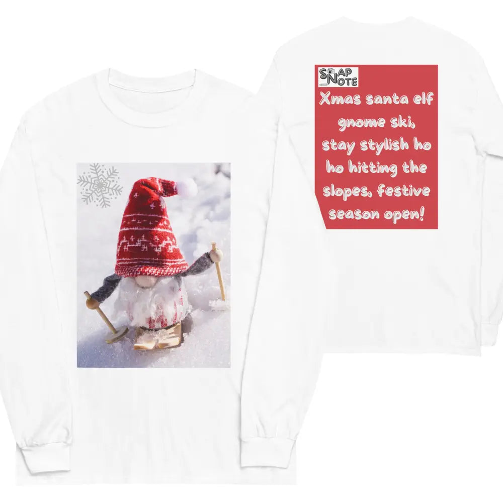 T-Shirt TShirt T Shirt Tee Men Women Teens Unisex Long Sleeves Heavy Cotton Crew Neck - xmas elf gnome snow ski red pattern - White - 44.90 - SnapNote streetwear