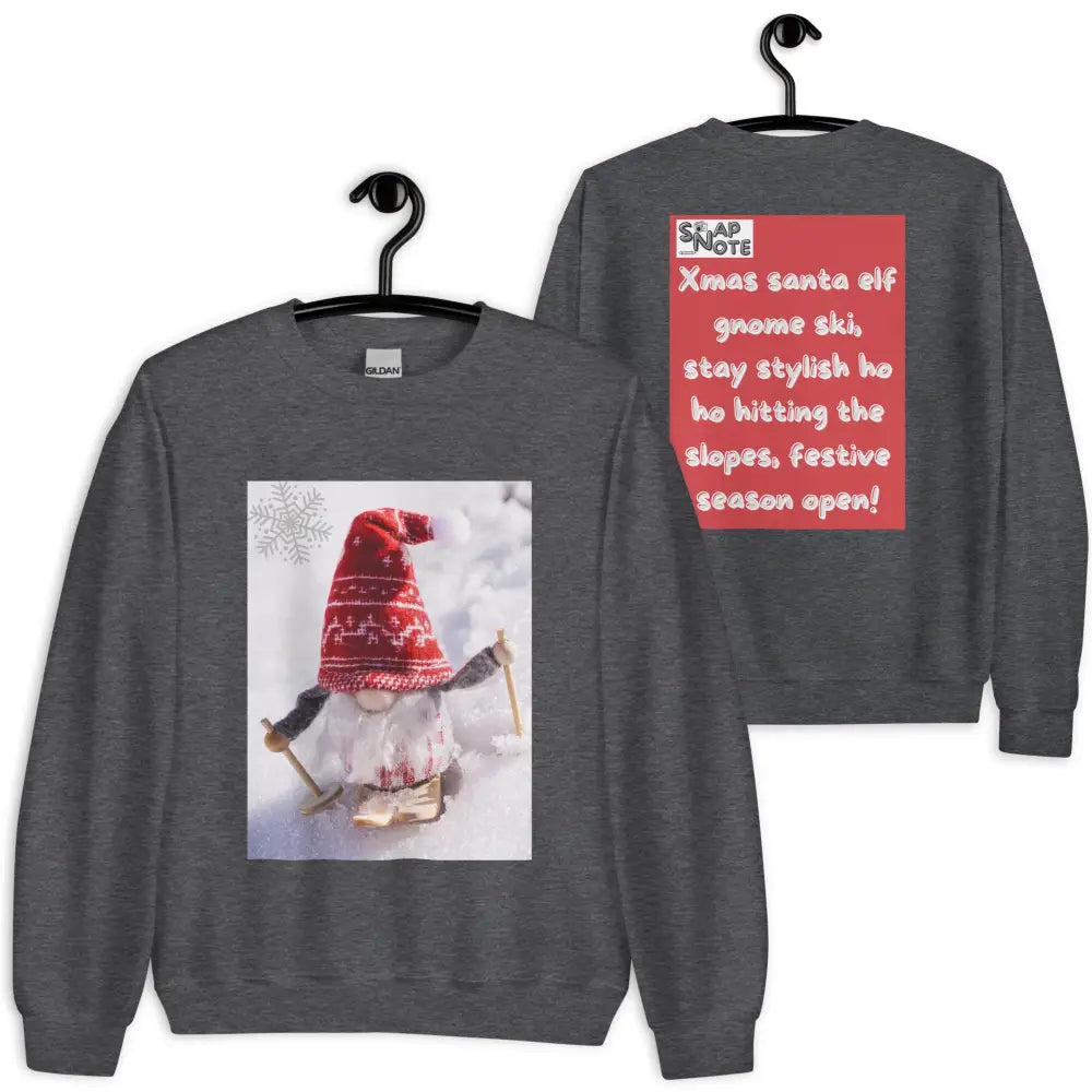 Sweatshirt Jersey Jumper Pullover Sweater Men Women Teenagers Unisex - xmas elf gnome snow ski red pattern - Dark-Heather - 59.90 - SnapNote streetwear